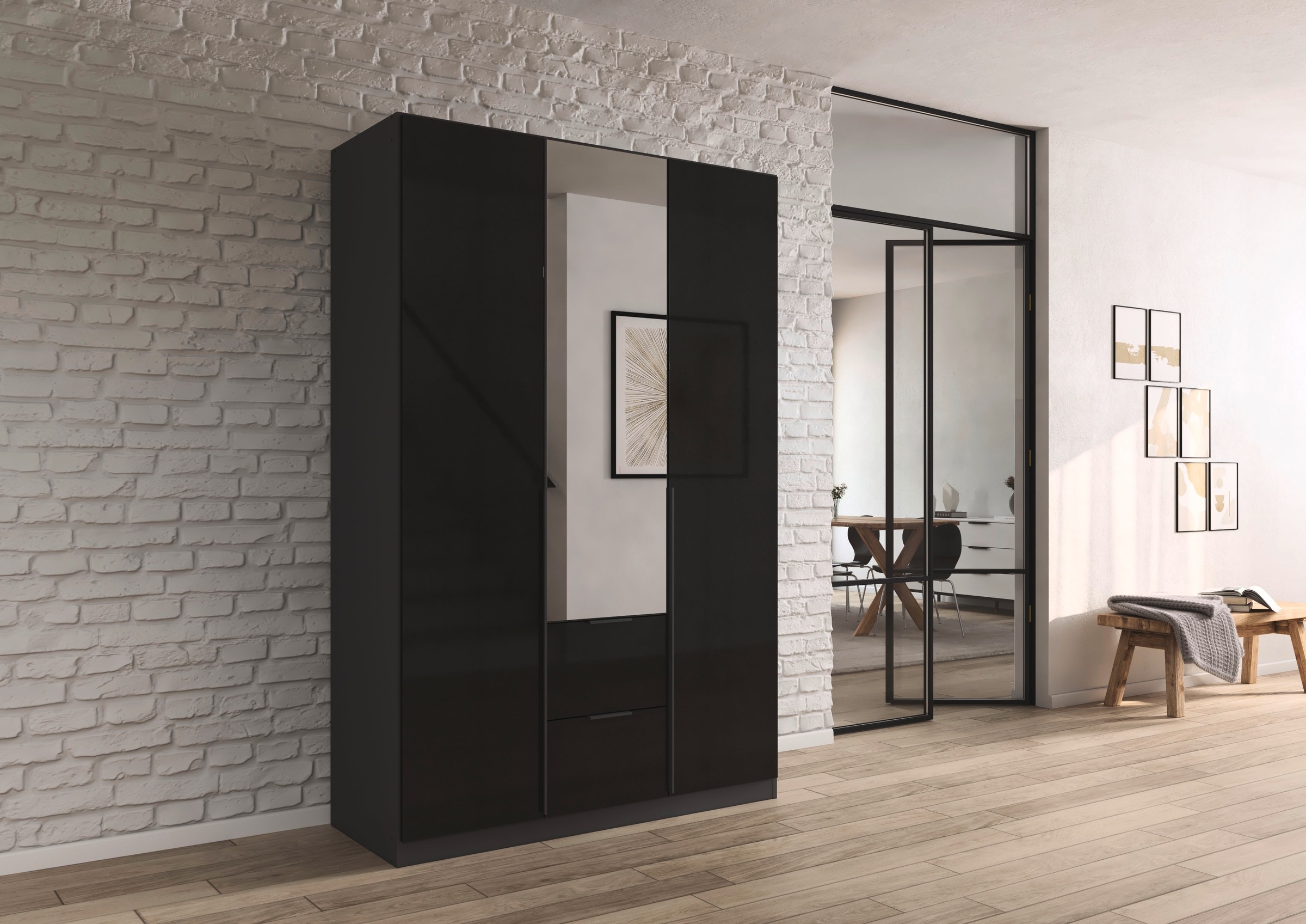 rauch Drehtürenschrank »Kleiderschrank Schrank Garderobe AGORDO mit Dekor- oder Hochglanzfront«, (in zwei Griff-Farben, Breiten 91-360 cm), mit Außenschubkästen, in 7 Breiten und 2 Höhen MADE IN GERMANY