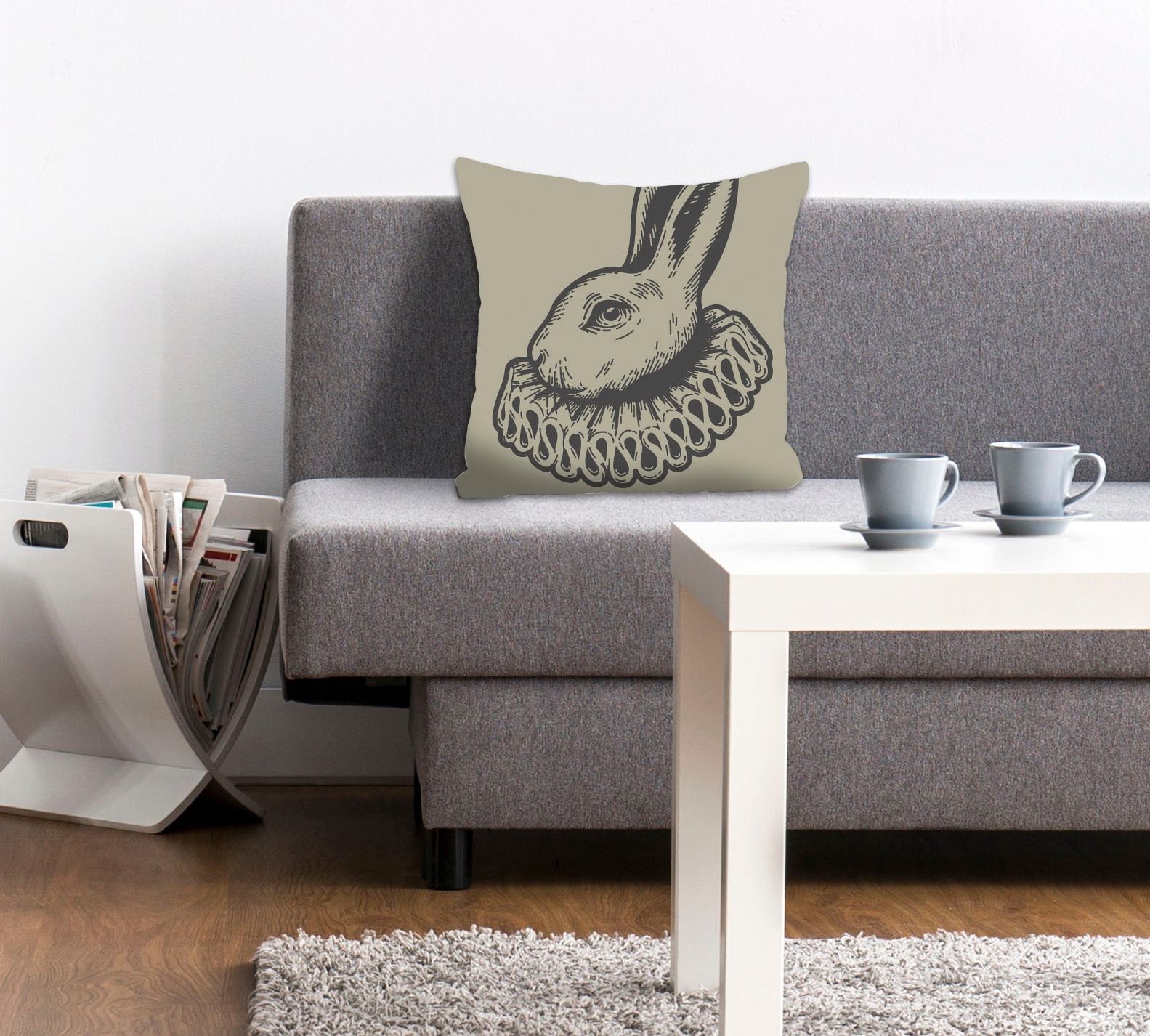 queence Dekokissen »Olan«, Kissenhülle,Hase,Rüschen,Beige,Süß,Frühling,Niedlich,Verspielt