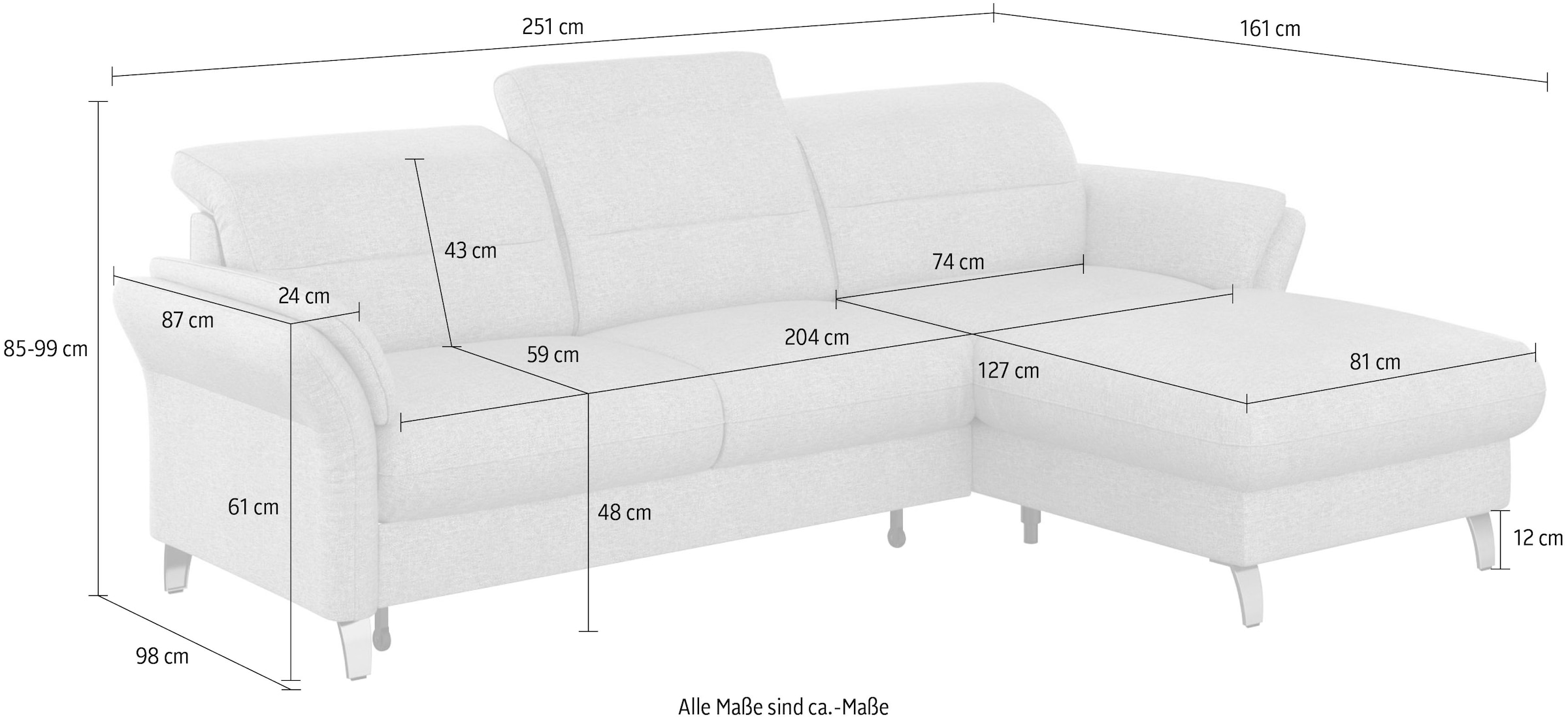 sit&more Ecksofa »Grenoble L-Form mit Federkern«, wahlweise mit Bettfunktion, Bettkasten, Arm- und Kopfteilverstellung