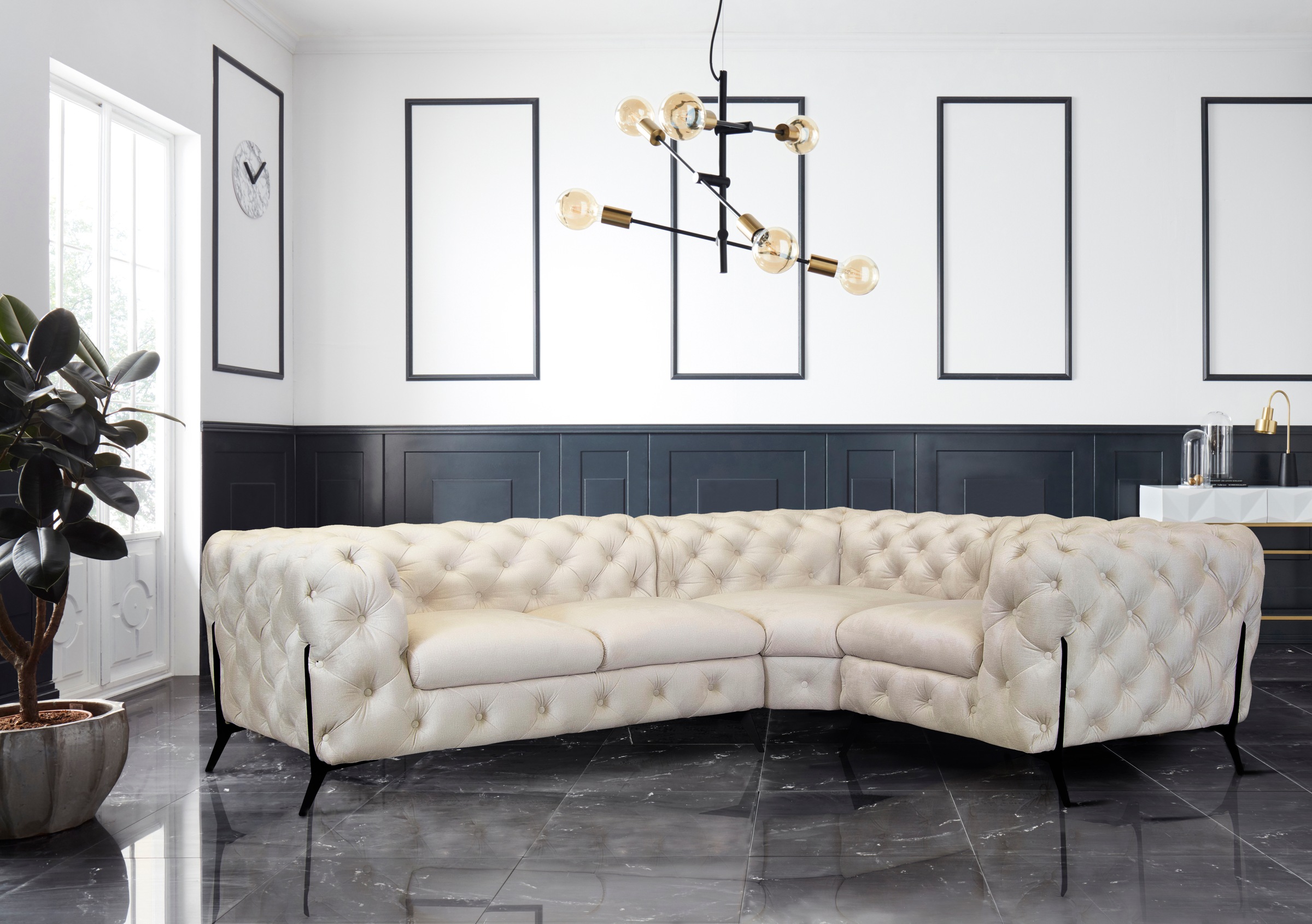 Leonique Chesterfield-Sofa »Amaury L-Form«, moderne Chersterfield-Optik, Breite 262 cm, Fußfarbe wählbar