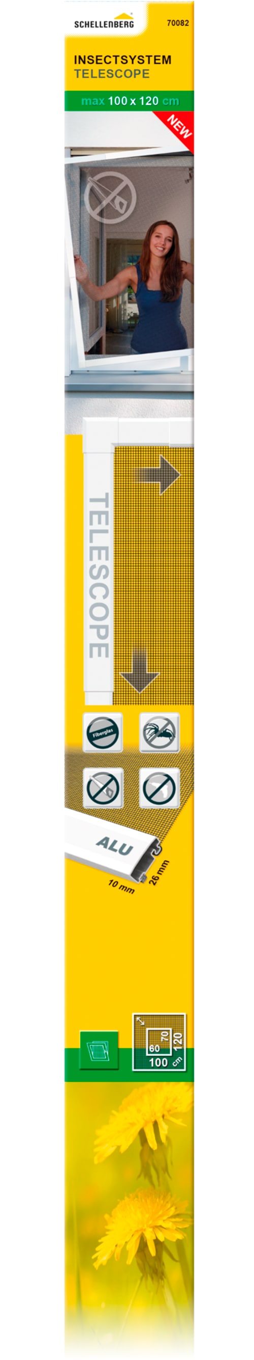 SCHELLENBERG Insektenschutz-Fensterrahmen »Telescope, ausziehbarer Insektenschutz-Rahmen«, für Fenster bis max. 100 x 120 cm und 140 x 150 cm, anthrazit und weiß