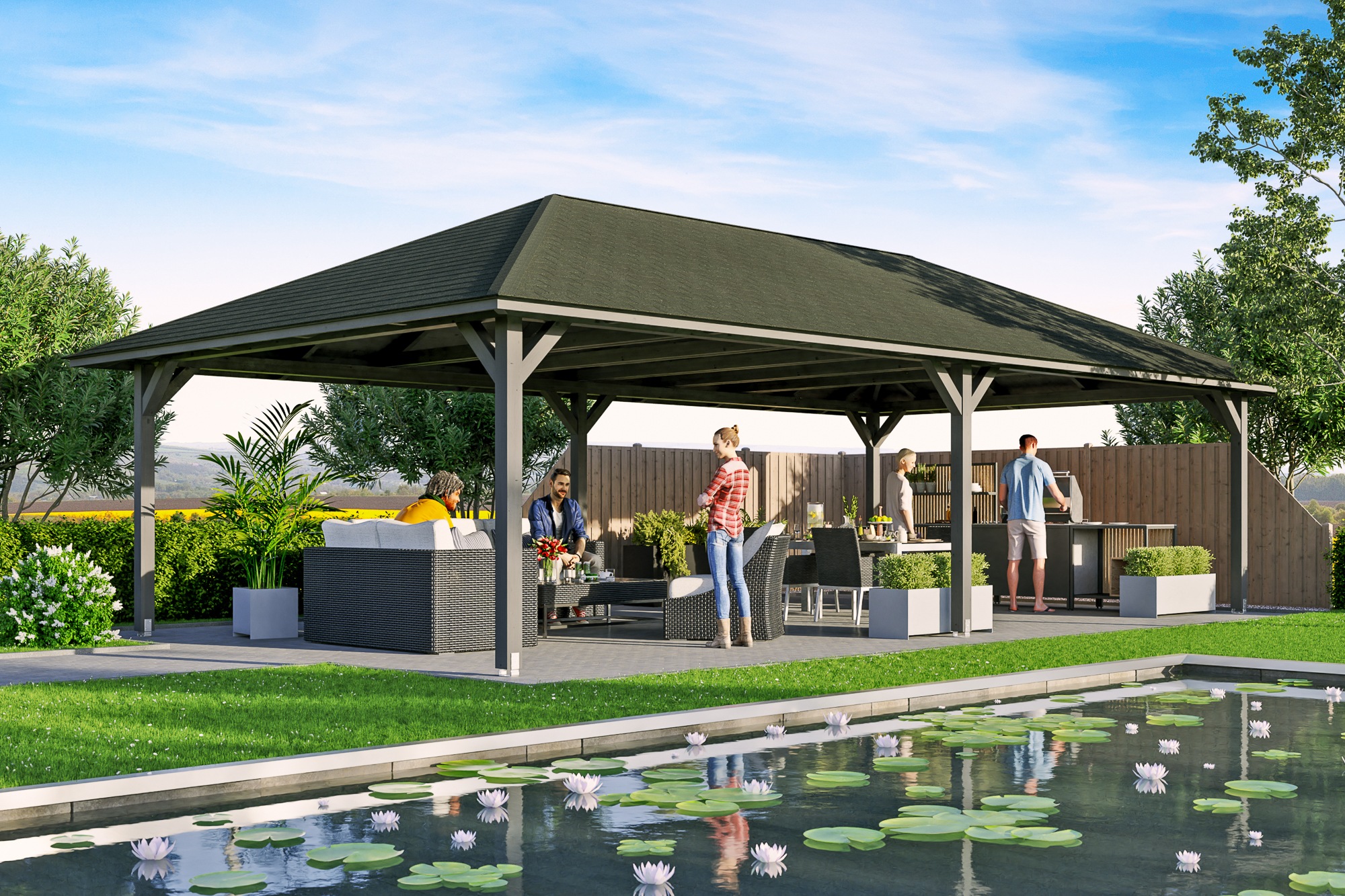 Skanholz Holzpavillon »Orleans 4«, Leimholz, 489 x 966 cm