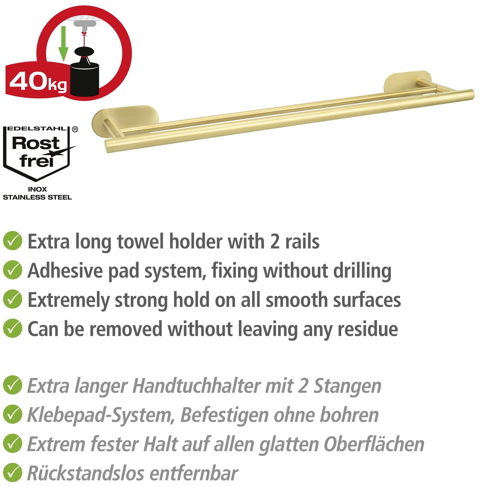 WENKO Handtuchstange »Turbo-Loc® Duo Orea« Befestigen ohne Bohren