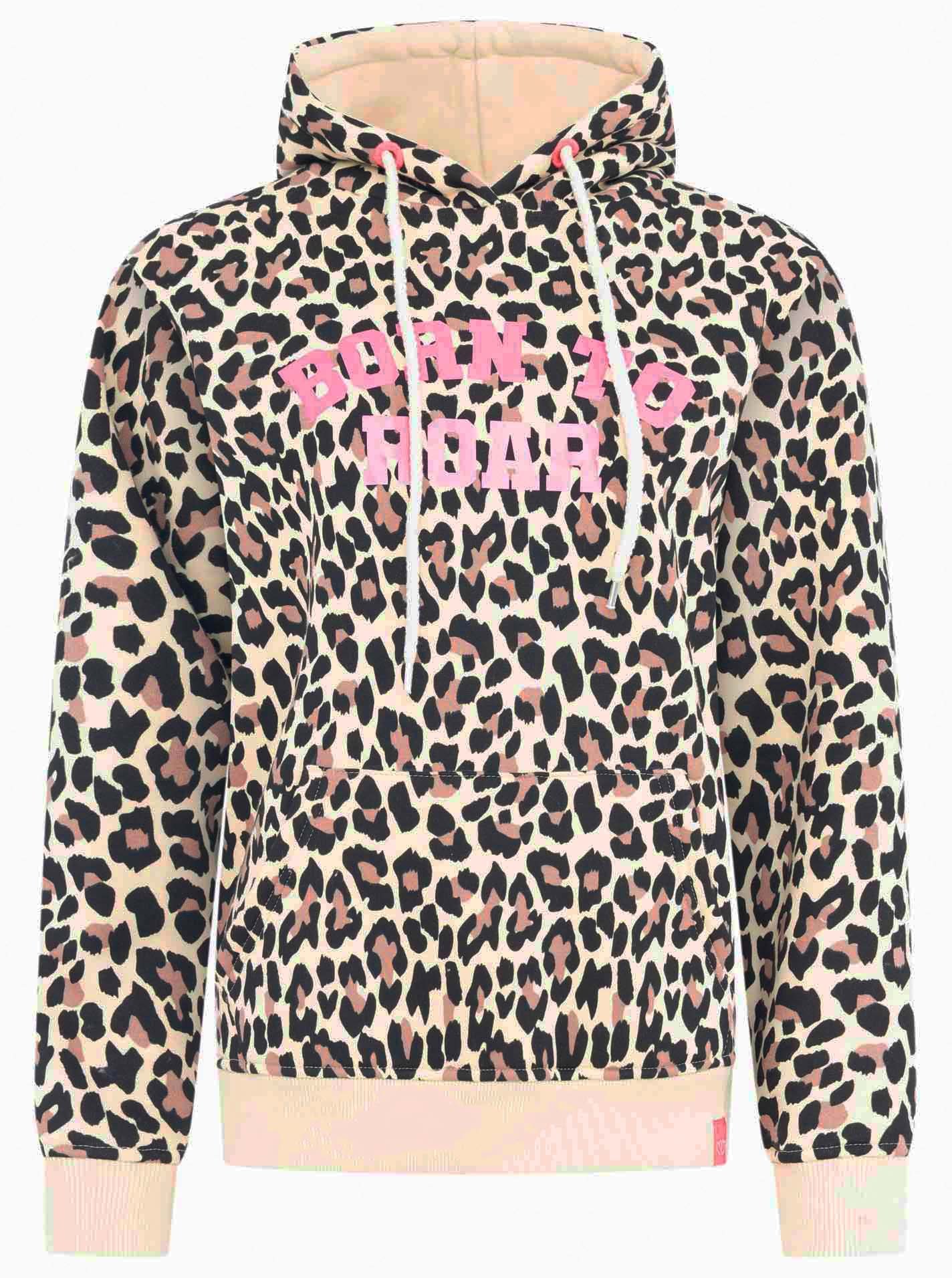 Zwillingsherz Hoodie »"Born to roar"«, Leo Muster, pinker Schriftzug, Kordel, Kapuze, Fronttasche

