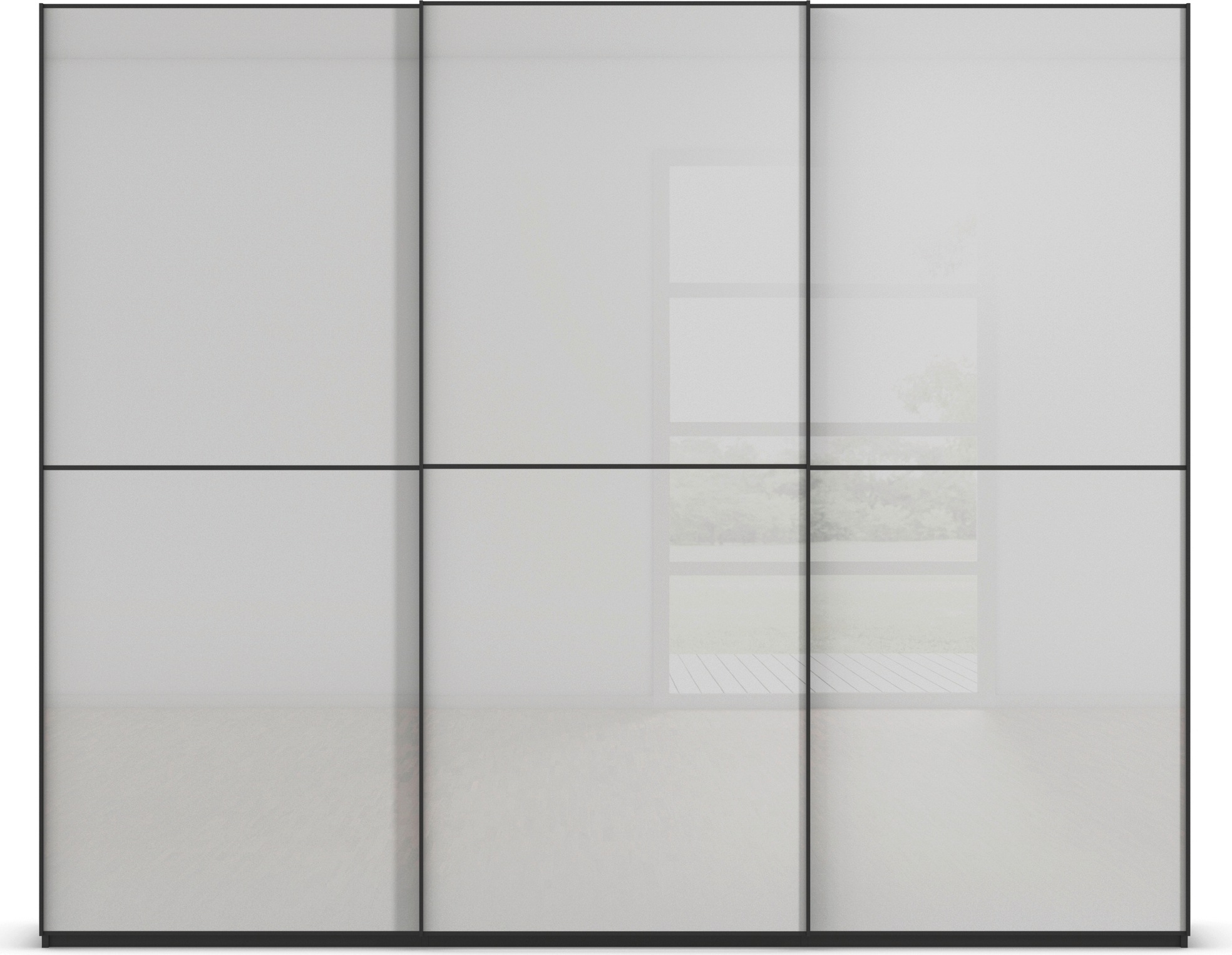 rauch Schwebetürenschrank »Kleiderschrank Schrank Garderobe Schlafzimmerschrank SCALE-DUO«, edle zweigeteilte Türen Glas-Front mit 3 Zierleisten MADE IN GERMANY