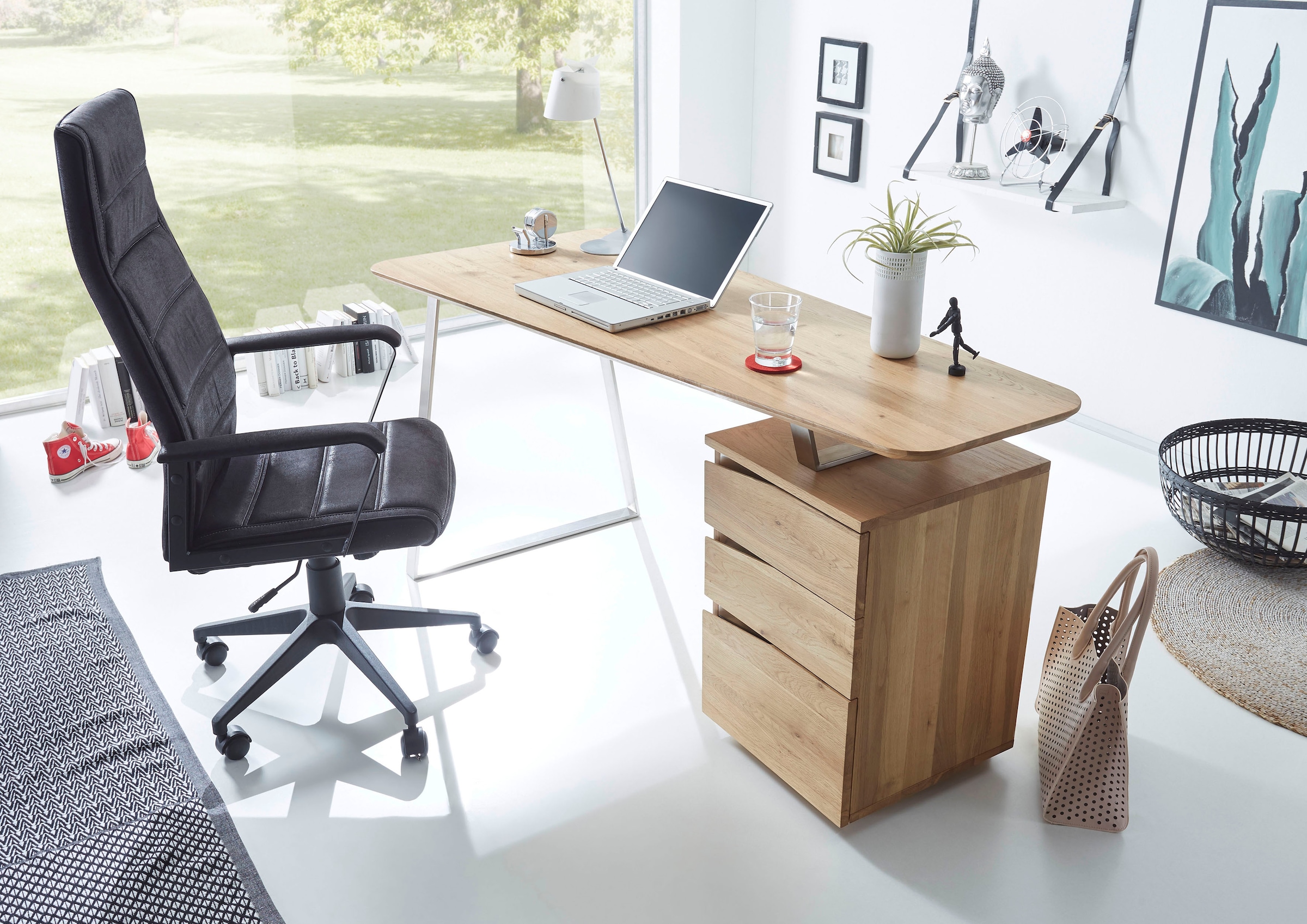 MCA furniture Schreibtisch »Tori«, Asteiche Massivholz geölt, mit 3 Schubladen, Breite 150 cm