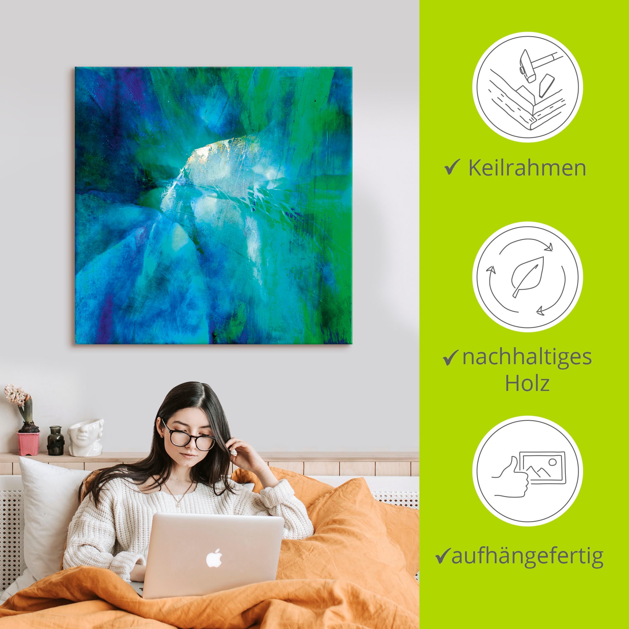 Artland Wandbild »Abstrakte Komposition in türkis« Gegenstandslos 1 Stk. tlg. auf Holzrahmen gespannt
