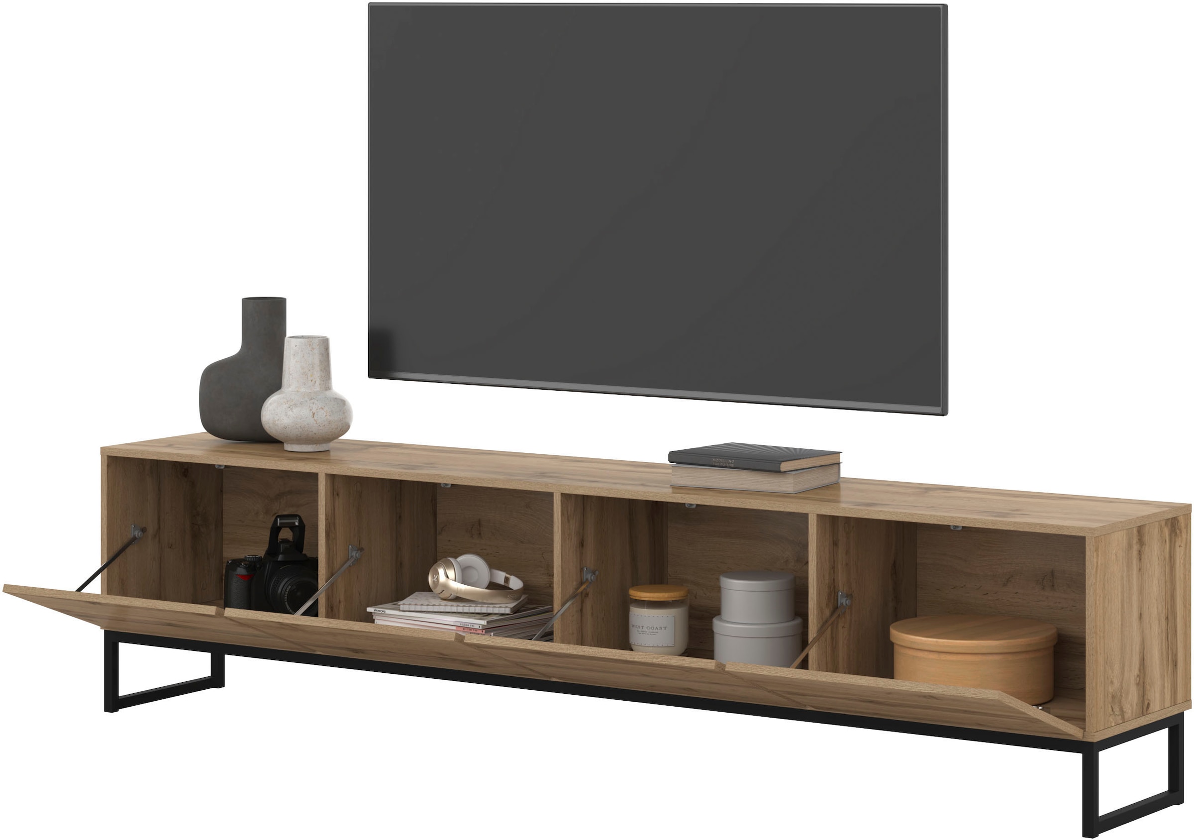 OTTO home Lowboard »Loft, Breite 208,5 cm, TV-Board mit 4 Klappen, Metallkufen« TV-Kommode mit viel Stauraum, push-to-open-Funktion