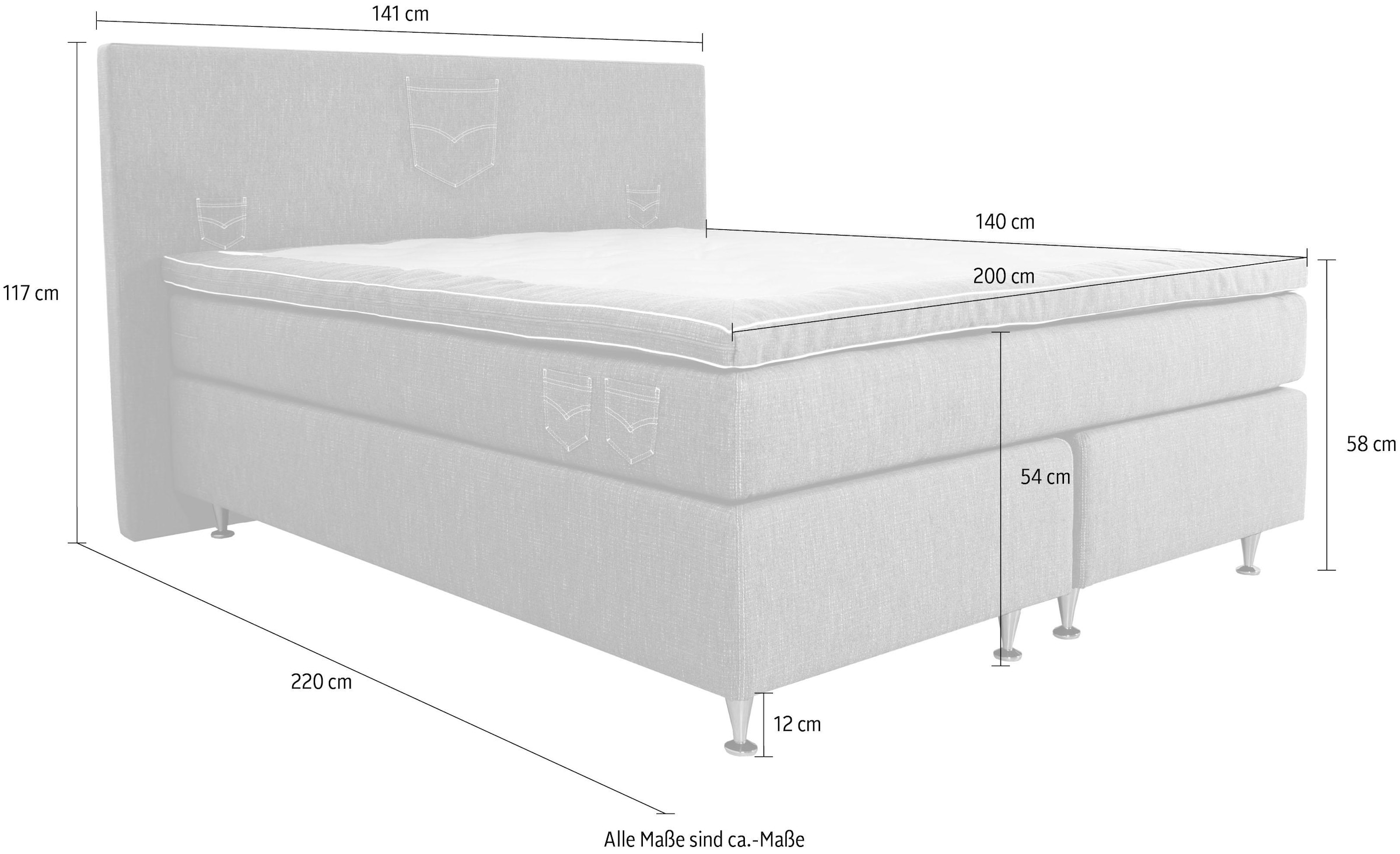 Home affaire Boxspringbett »Zahara« inkl. Topper, besonderes Highlight: aufgenähten Jeanstaschen - Optik
