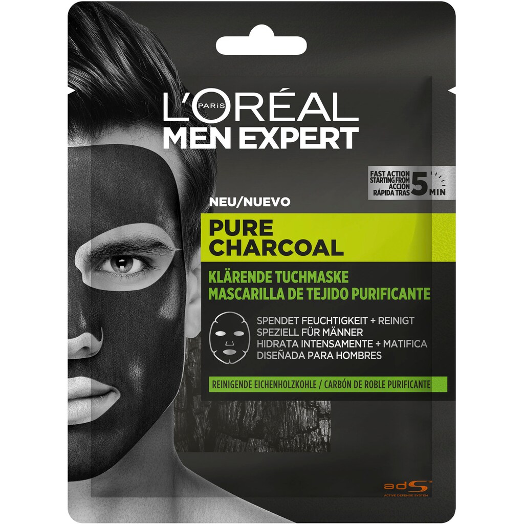 L'ORÉAL PARIS MEN EXPERT Gesichtsmasken-Set »Pure Charcoal und Hydra Energy«, (Set, 4 tlg.)