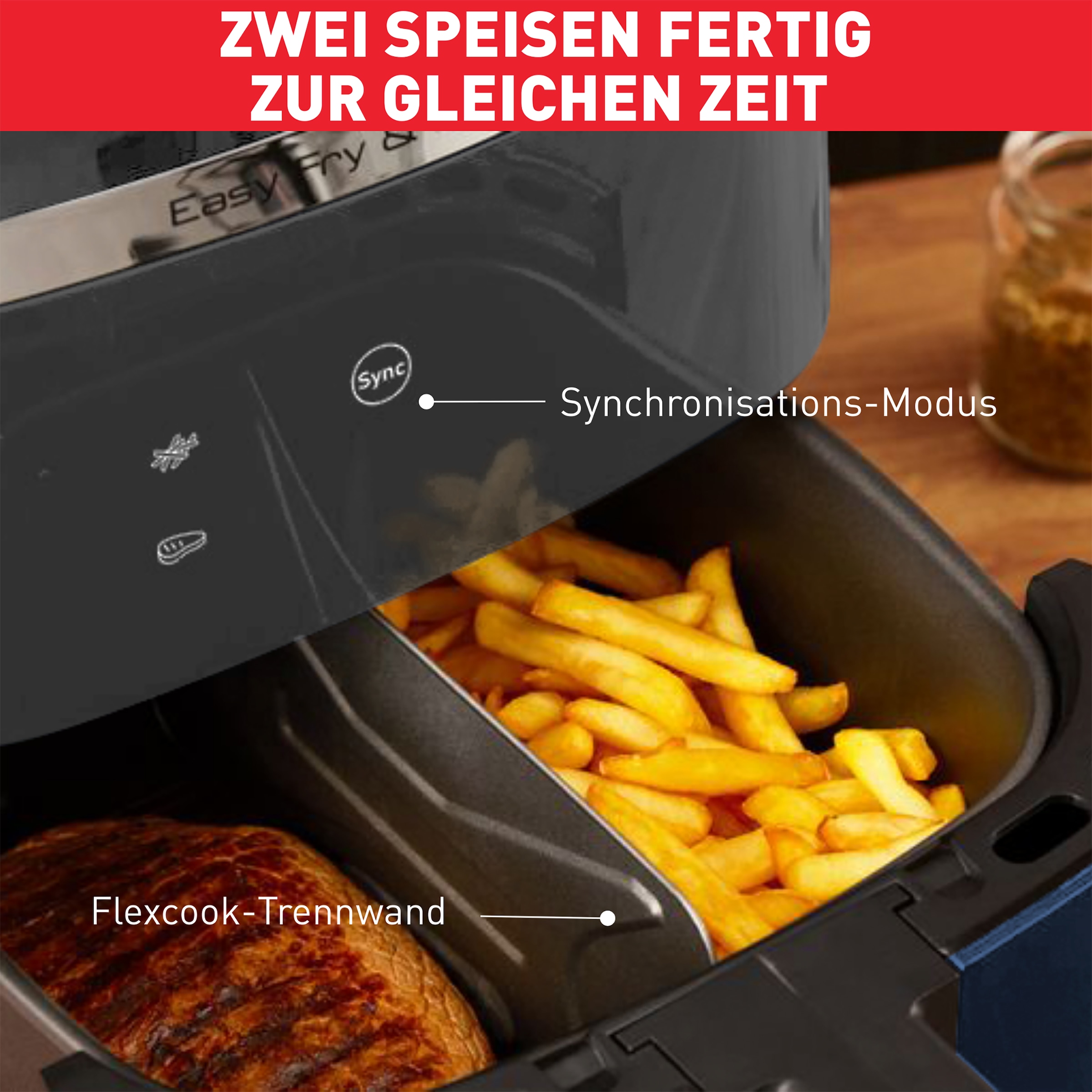 Tefal Heißluftfritteuse »Easy Fry & Grill XXL, 2-in-1«, 1830 W, 2 separate Zonen, 6,5 L XXL-Fassungsvermögen, EY8018
