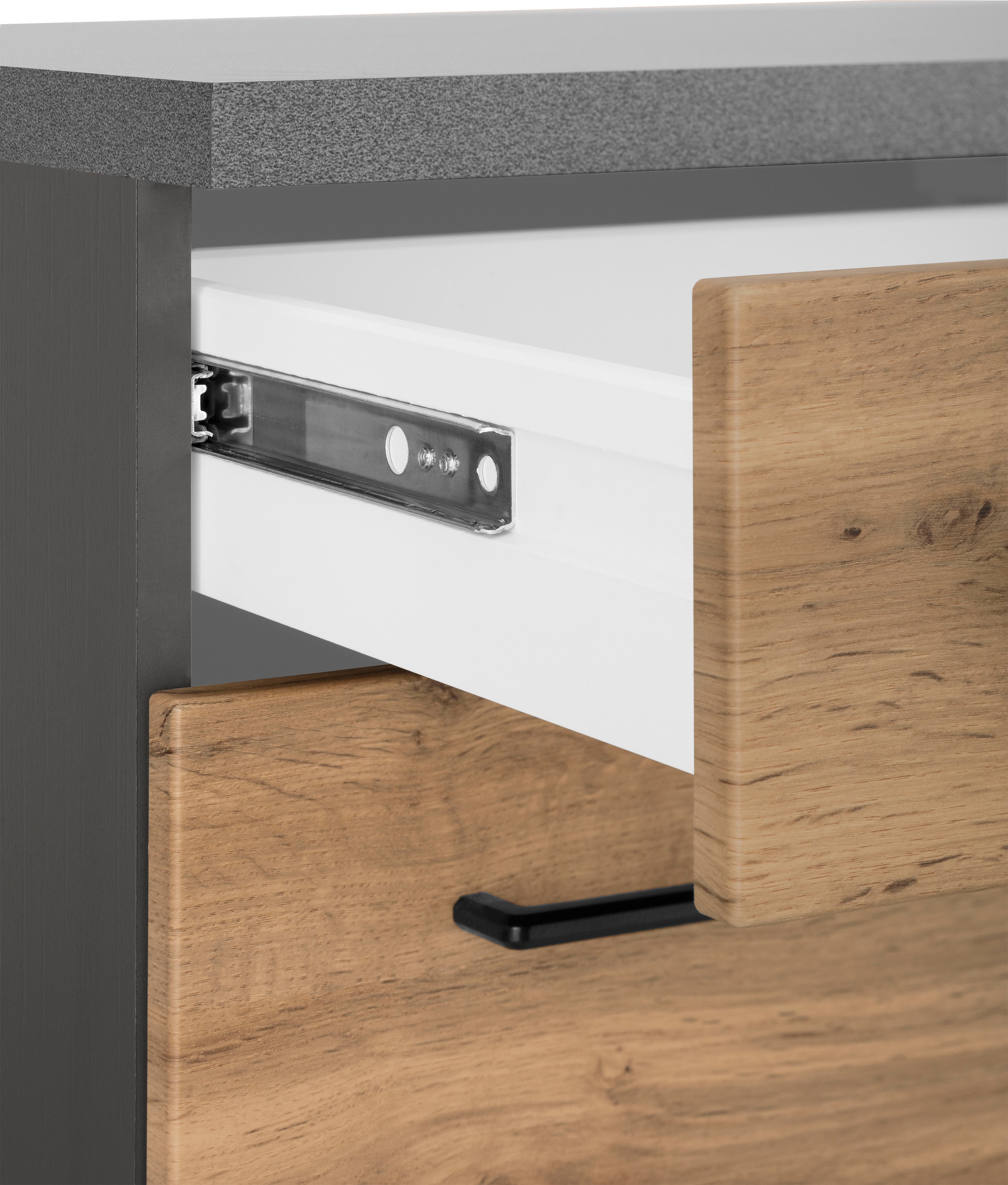 KOCHSTATION Unterschrank »KS-Tulsa«, 100 cm breit, 2 Schubkästen, 2 Türen, schwarzer Metallgriff, MDF Front