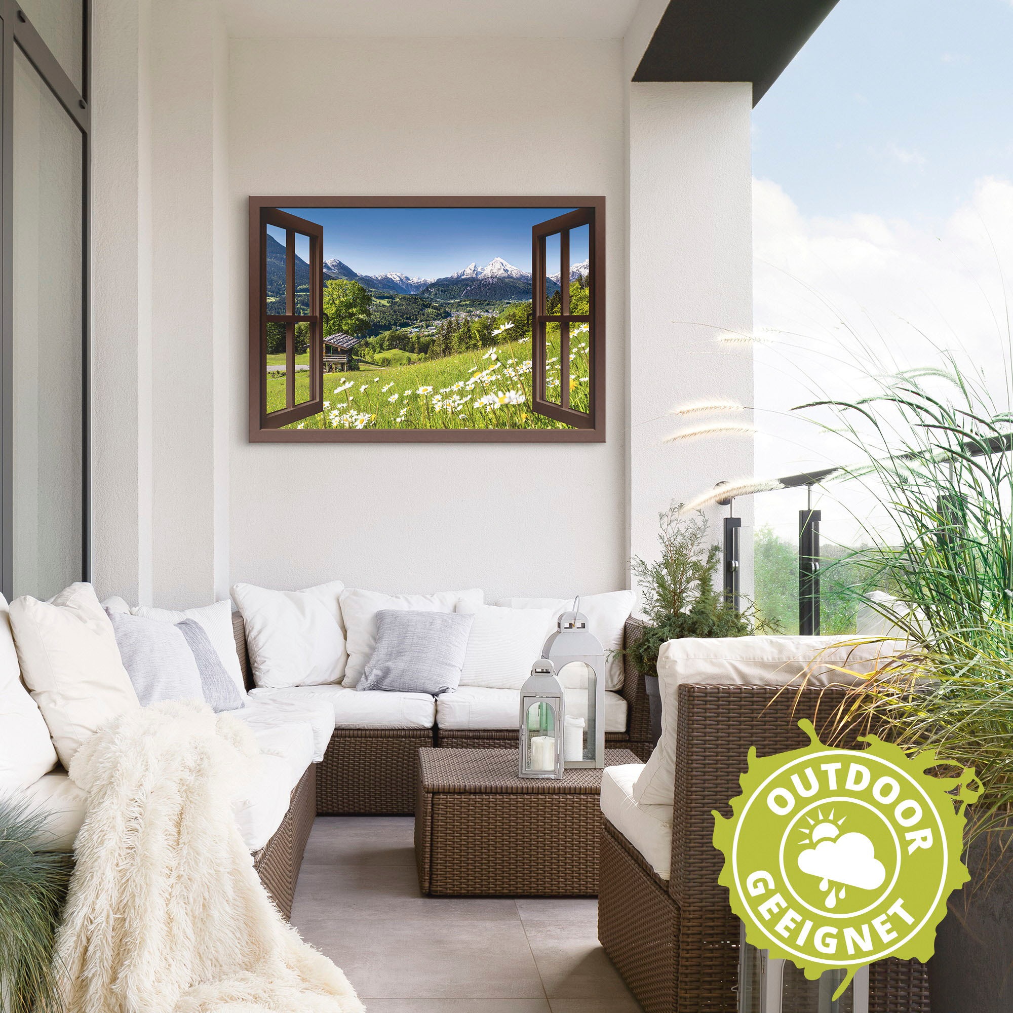 Artland Wandbild »Fensterblick Bayerischen Alpen«, Berge, (1 St.), als Alubild, Outdoorbild, Leinwandbild, Poster, Wandaufkleber