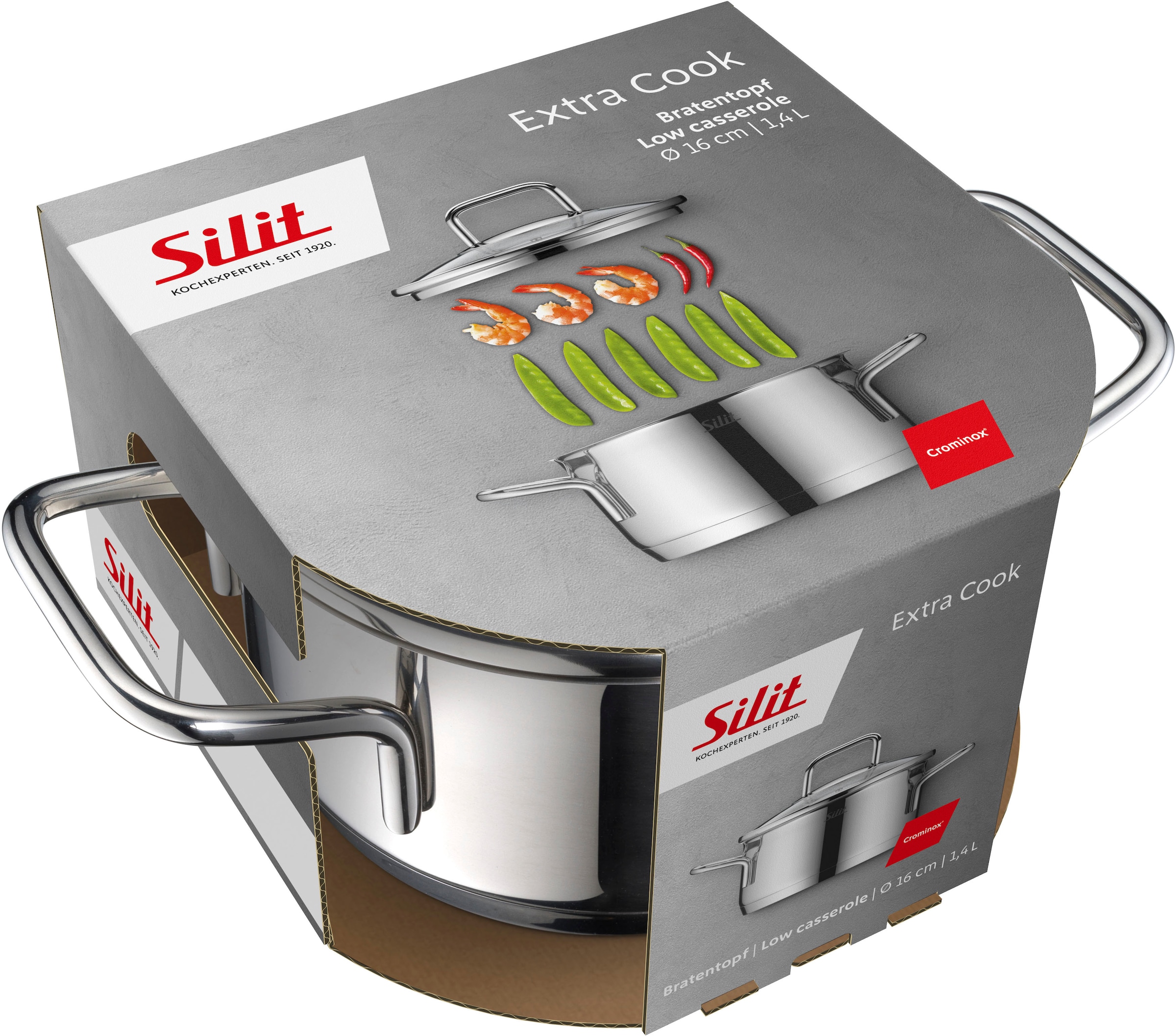 Silit Bratentopf »Extra Cook, mit Glasdeckel«, Edelstahl 18/10, (2 tlg.), SiliTherm Universalboden, induktionsgeeignet, spülmaschinengeeignet