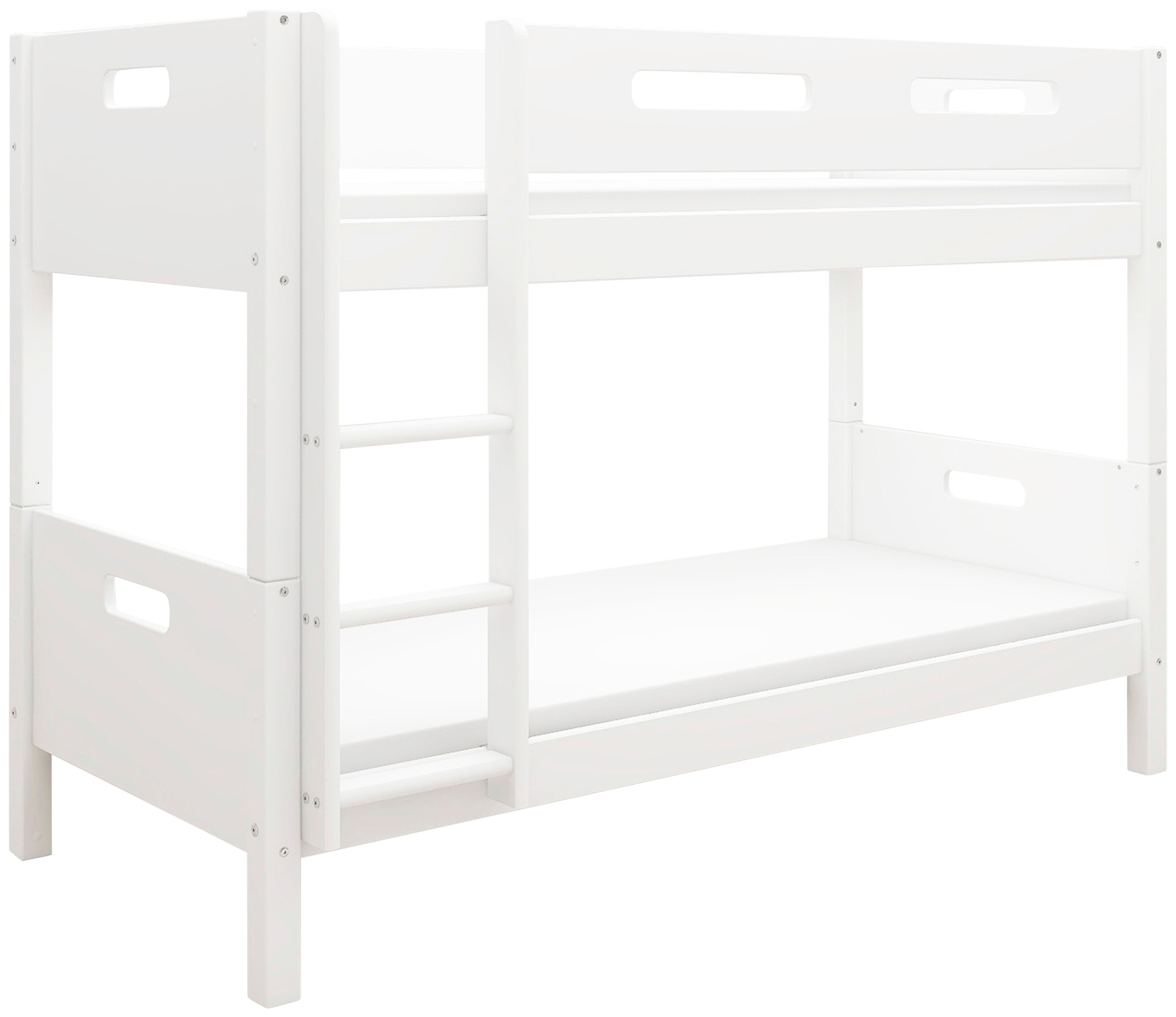 Etagenbett “ Nordic“, produziert by Flexa,Umbaubar in 2 Einzelbetten, incl Rollrost, weiß Breite Absturzsicherung vorne in MDF