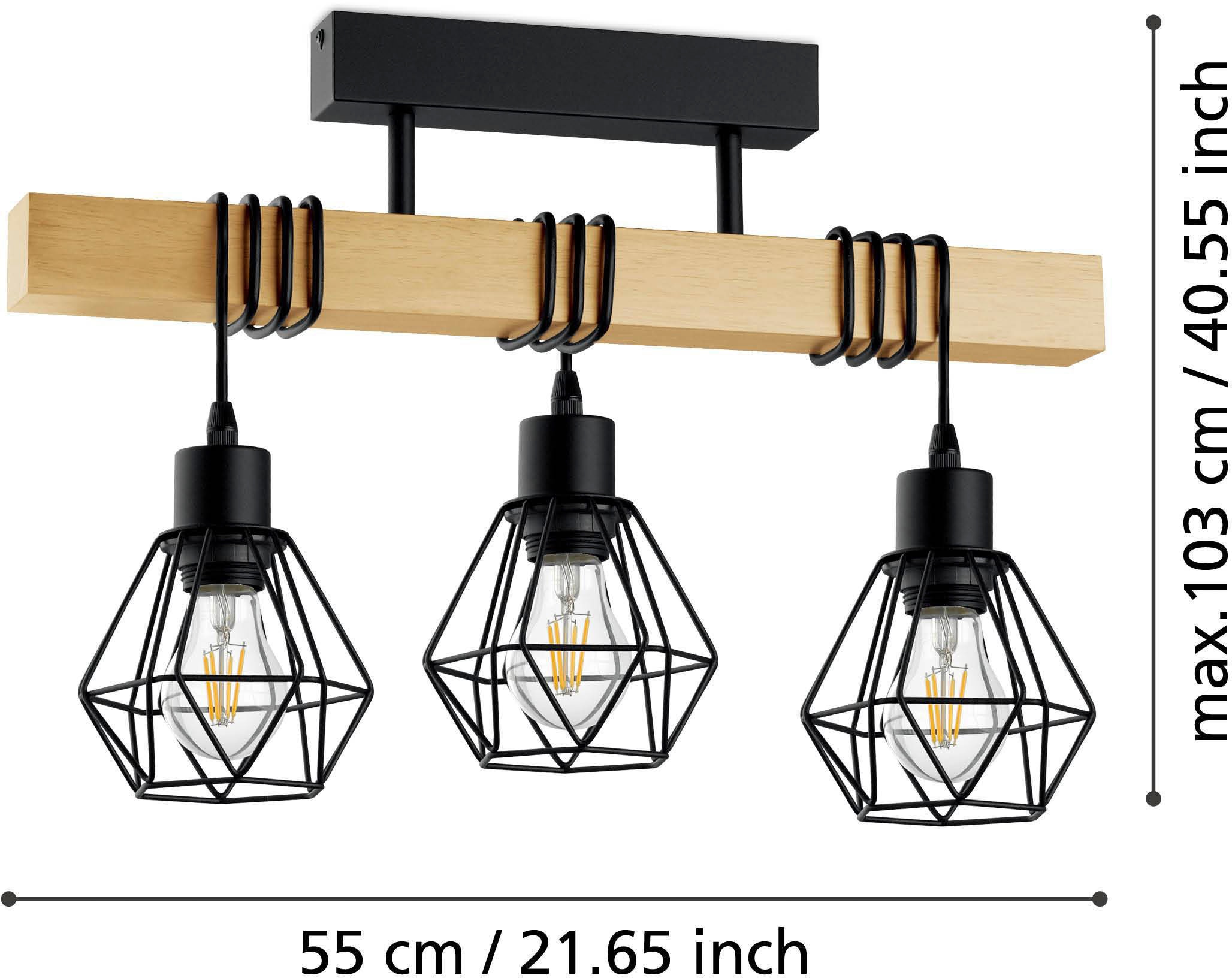 EGLO Deckenleuchte »TOWNSHEND 5«, 3 flammig, Leuchtmittel E27 | ohne Leuchtmittel, Vintage Deckenleuchte, Industrial, Retro Lampe aus Stahl und Holz, E27