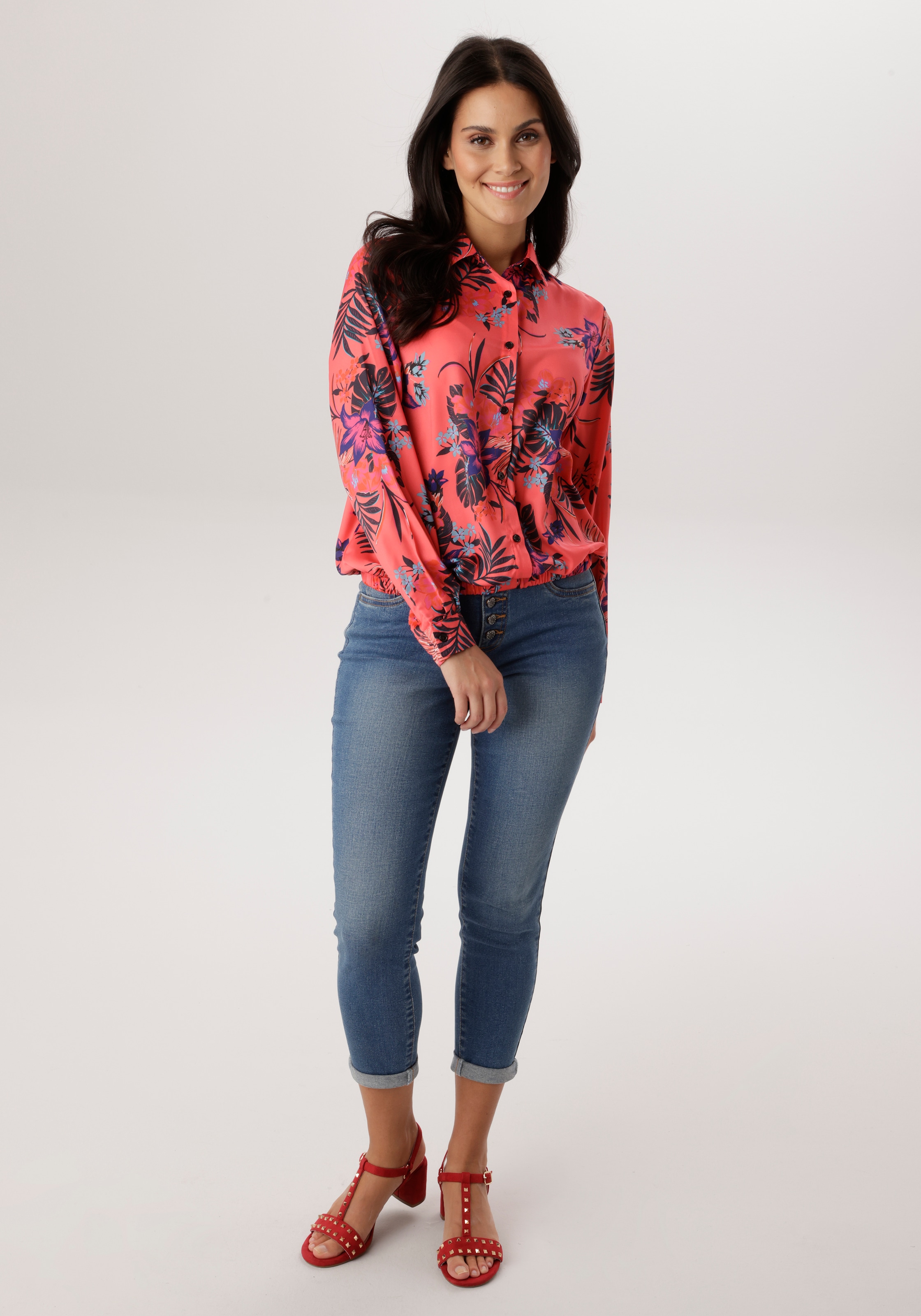 Aniston SELECTED Hemdbluse mit Gummizug am Saum und floralem Allover-Print
