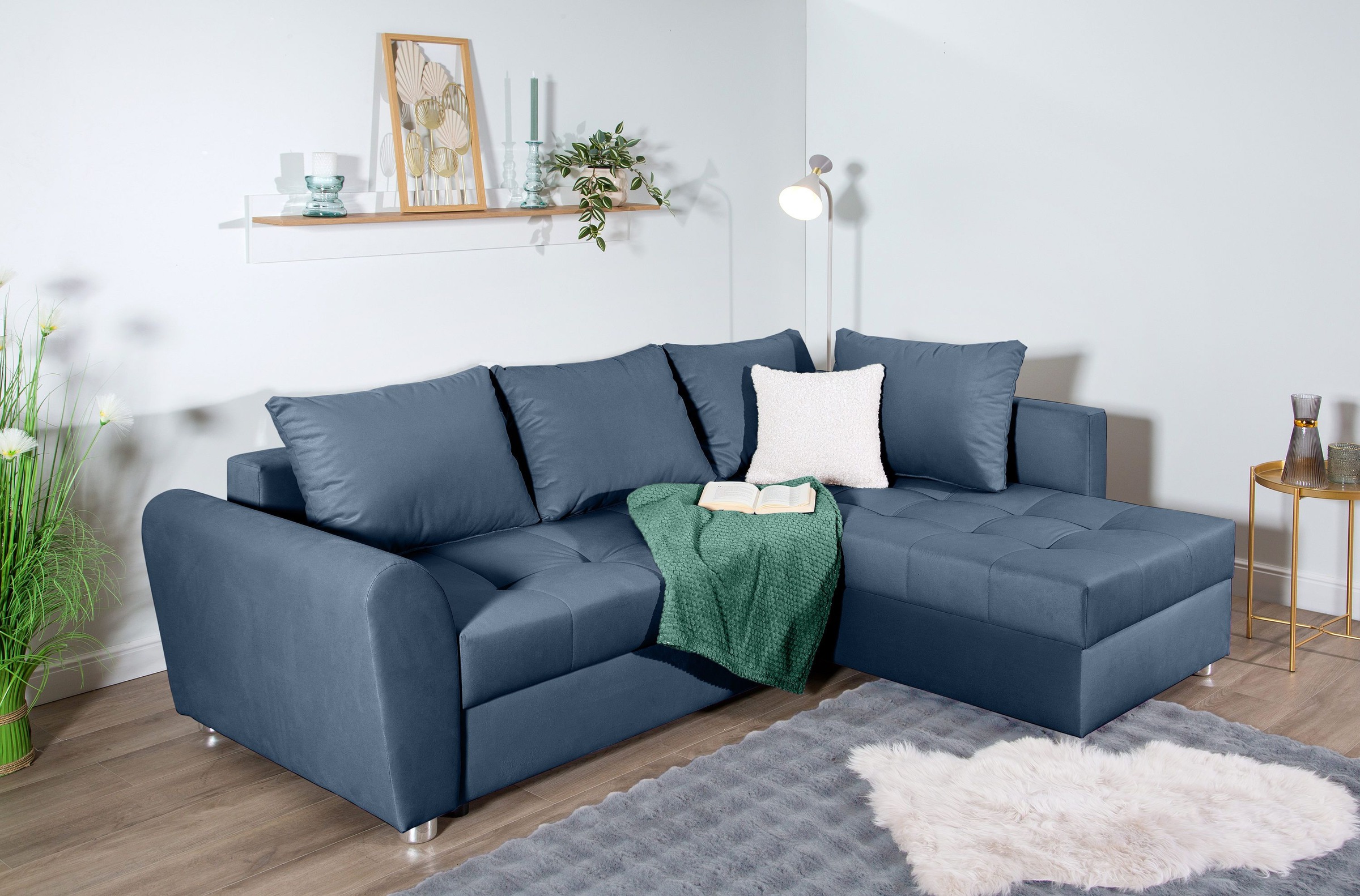COLLECTION AB Ecksofa »JANA«, Ecksofa,Bettfunktion,Bettkasten,Bonnelfederkern,Rückenkissen