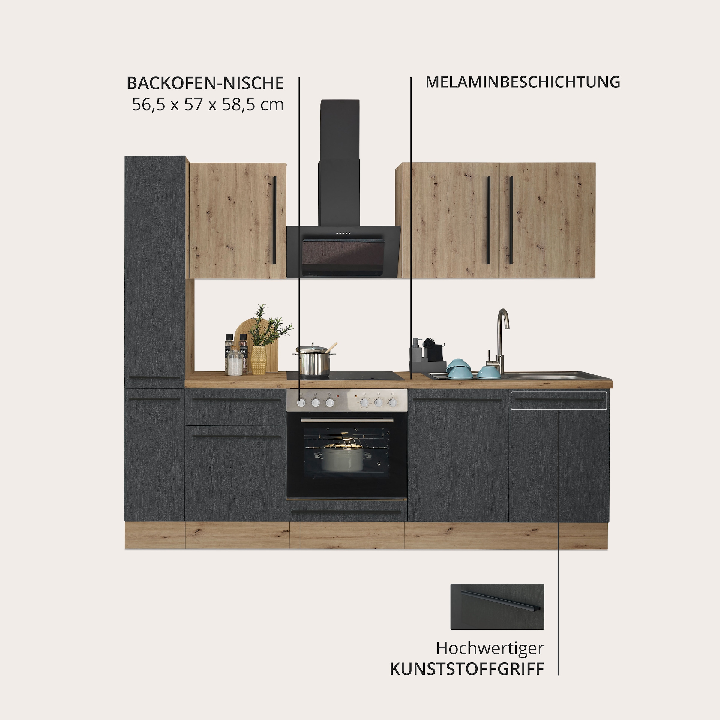 KOCHSTATION Küchenzeile »Florida« Breite 240 cm, wahlweise mit E-Geräten,Softclose für Türen/Schubkästen