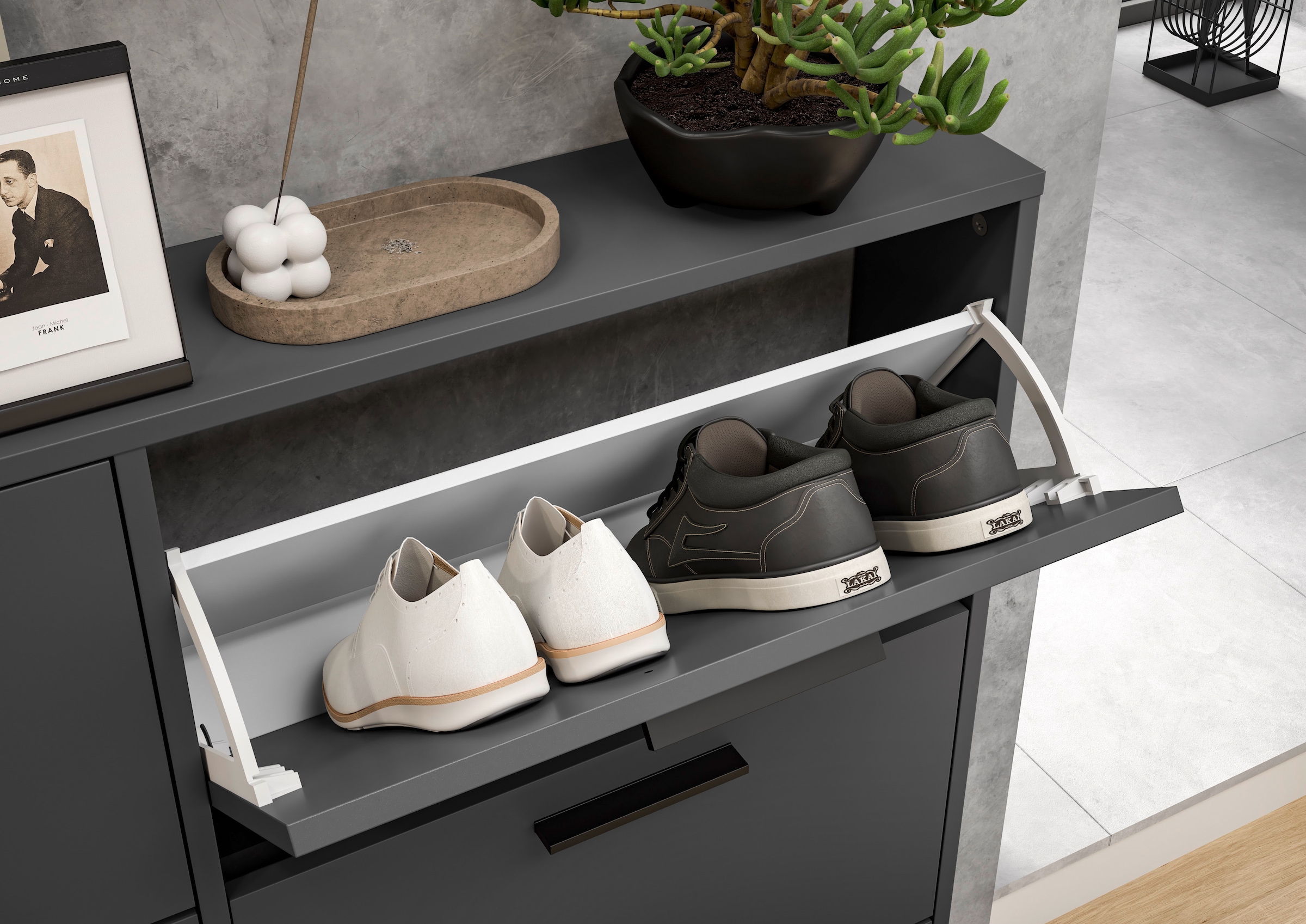 HBZ Schuhkommode »Sam Schuhkipper, Schuhschrank BxHxT 59x136x17 cm«, (1 St.), mit 4 Klappen