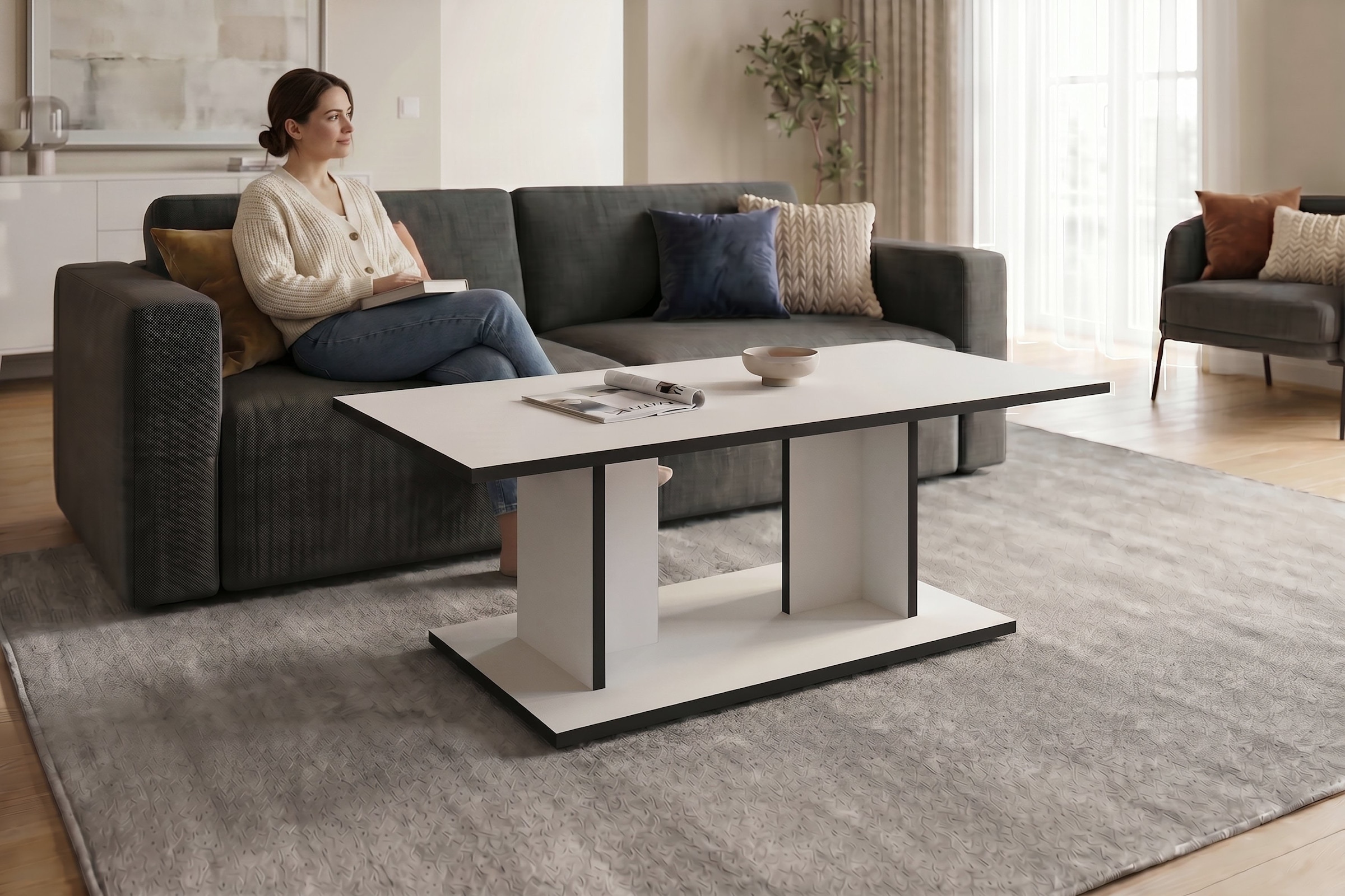 byLIVING Couchtisch »TOM« Eiche-Optik oder Weiß, Kante schwarz, Belastbarkeit 40 kg, B: 110 cm
