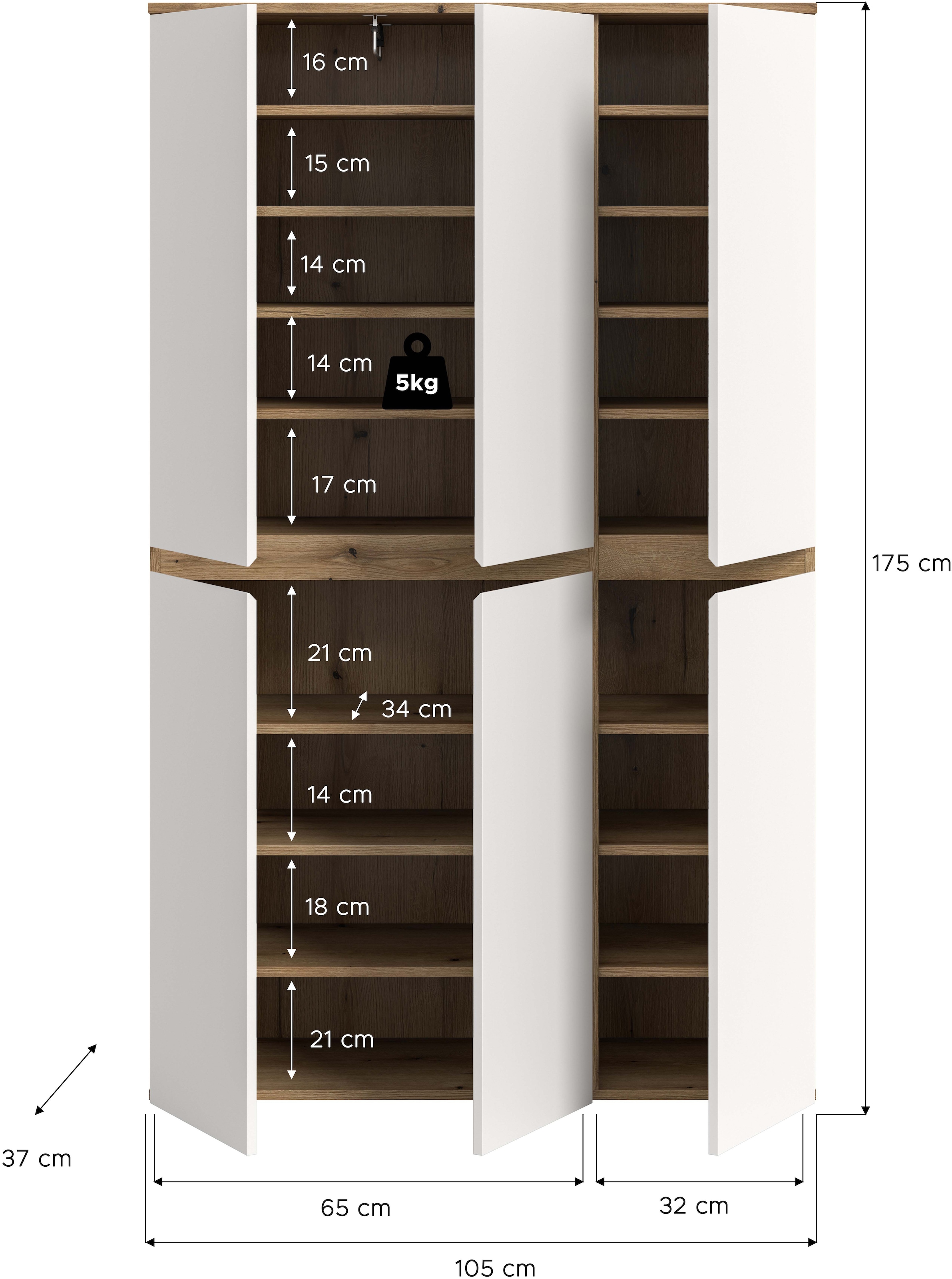Home affaire Mehrzweckschrank »CIPELA« 1 Stk. tlg. BxH:105x175 cm, viel Stauraum, variable Einlegeböden, Kleiderstange