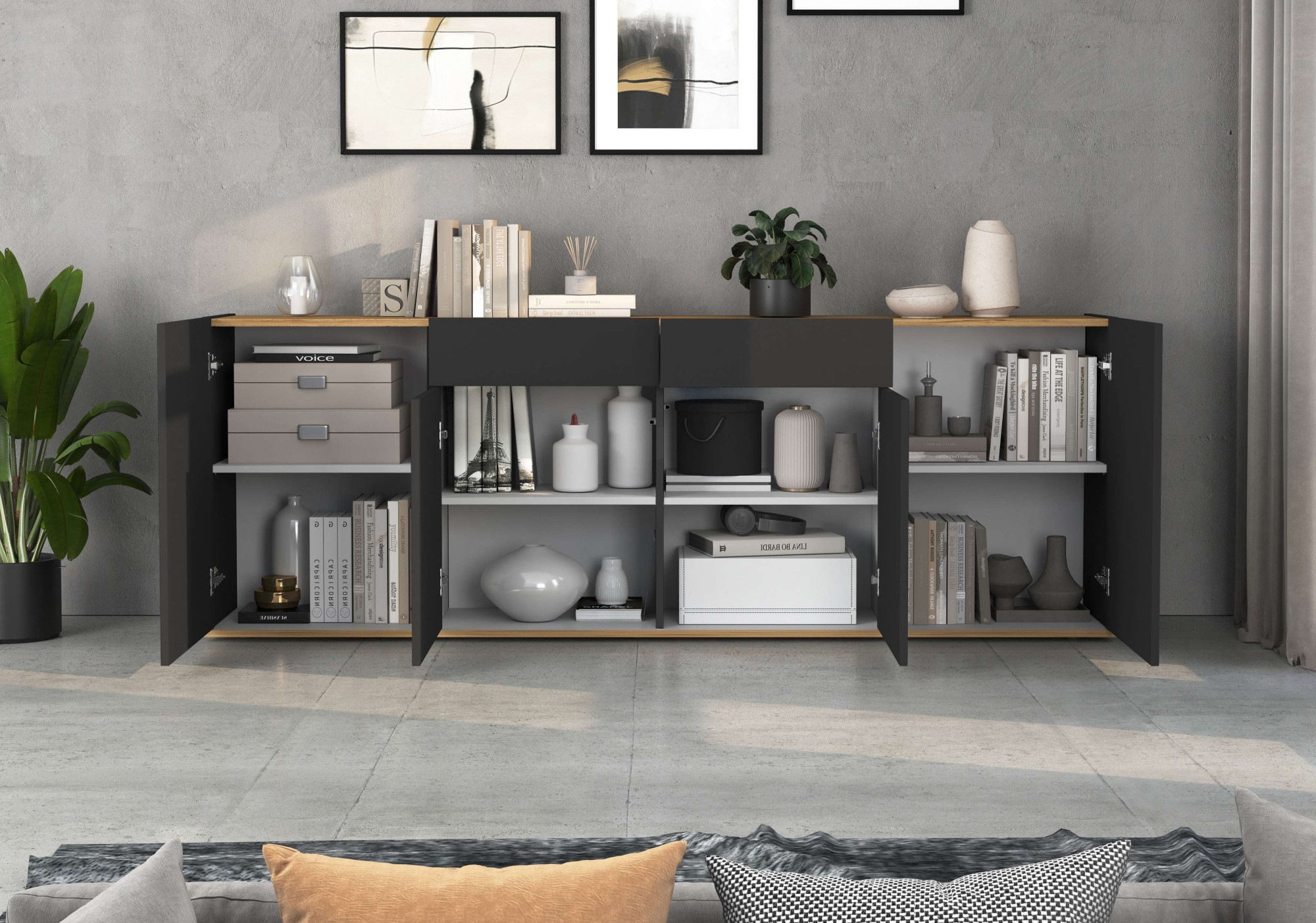 INOSIGN Sideboard »GARDA Sideboard,Kommode, Schrank, Kredenz Grifflos mit Push to Open«, (1 St.), 4 Türen, 2 Schubladen, grifflos Breite 200 cm
