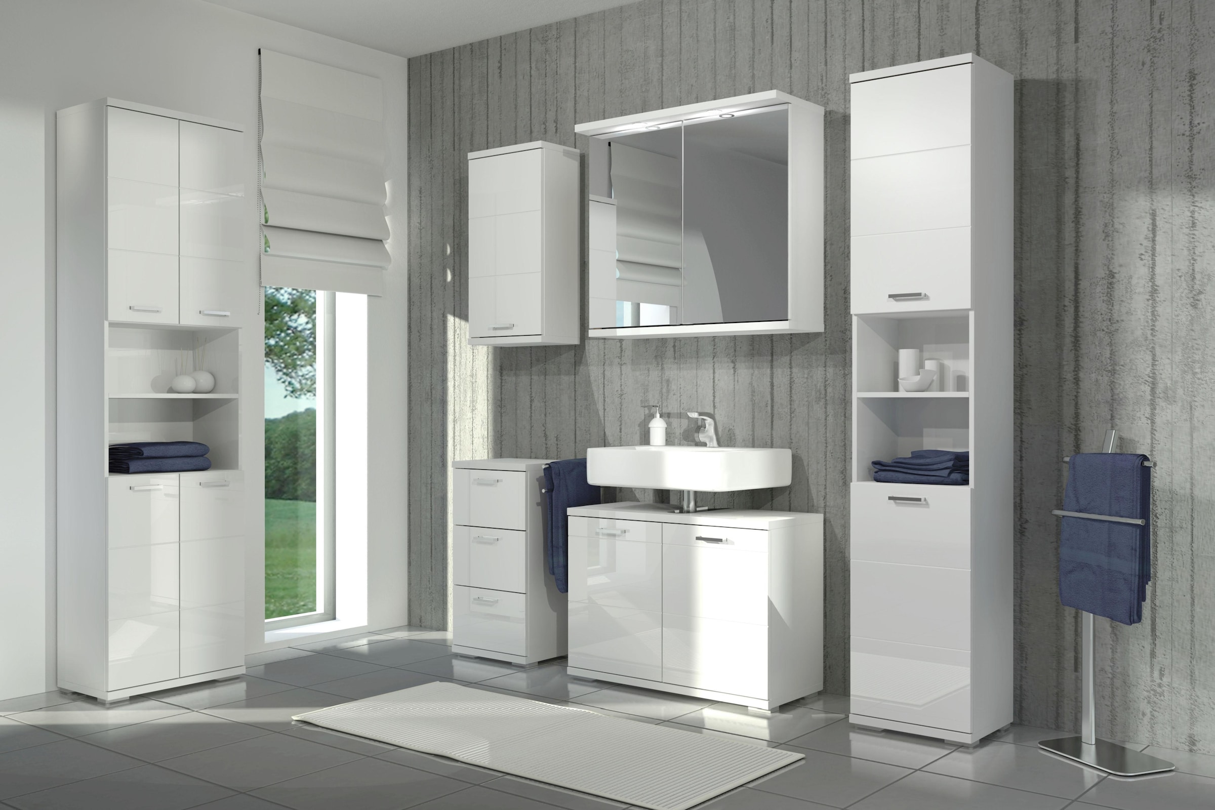 Homexperts Hochschrank »Nusa«, Breite 35 cm, Badezimmerschrank, welchselbarer Türanschlag und Fächer