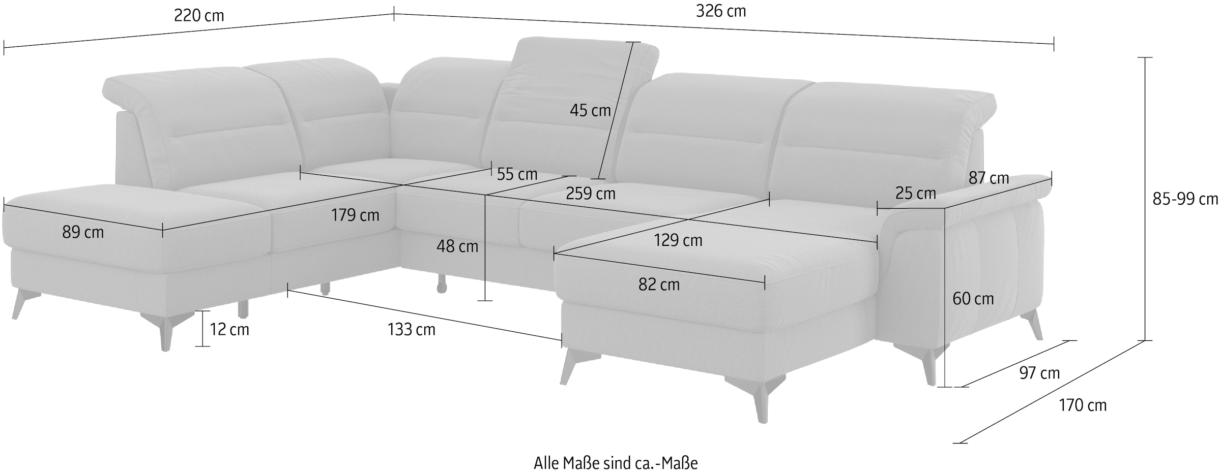 sit&more Wohnlandschaft »Sinatra U-Form«, optional mit Kopfteilverstellung und Armteilfunktion, Metallfüße