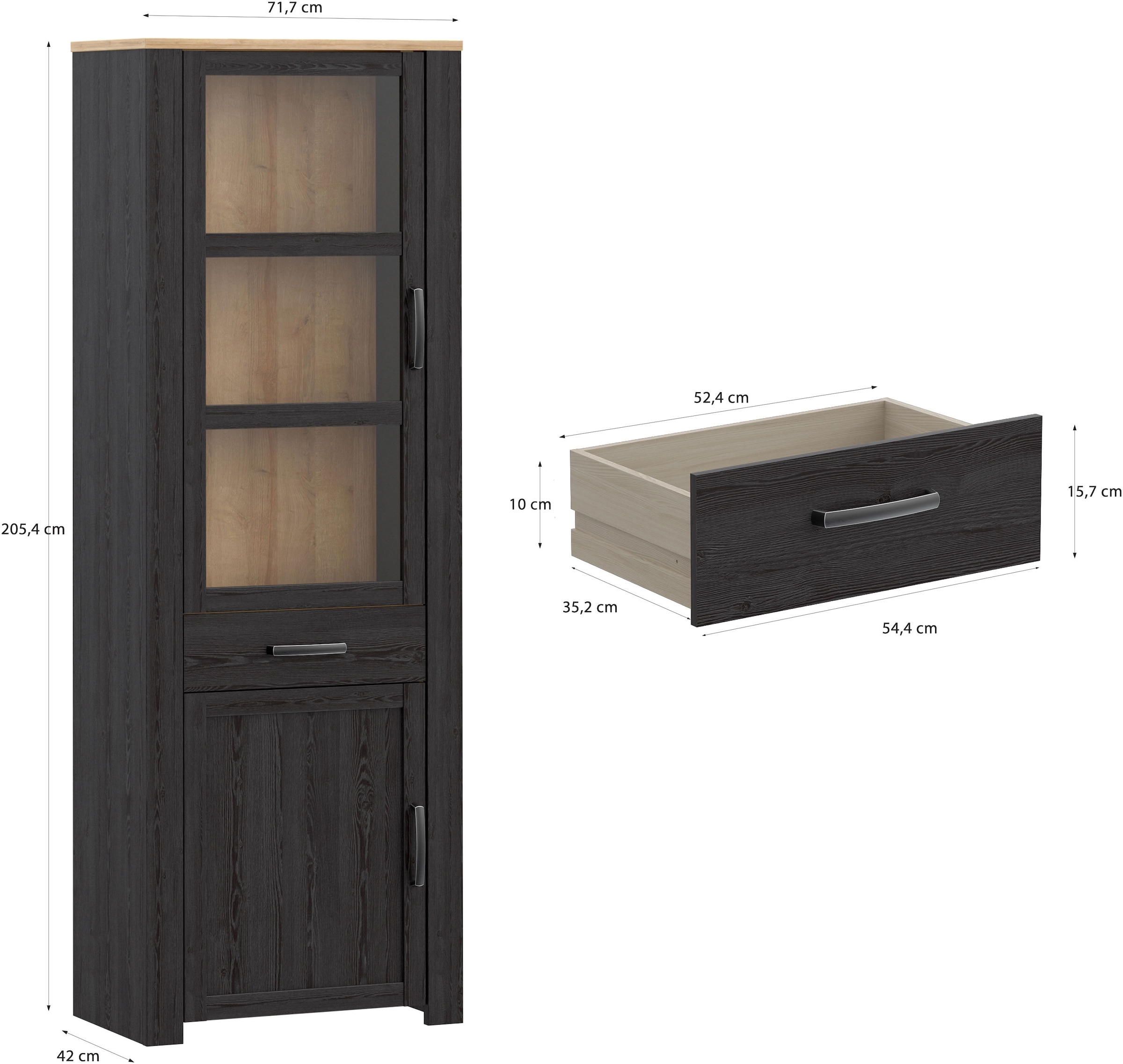 FORTE Highboard »Bohol, Vitrine, 1 Glastüre,1 SK, 1 Türe« B/H/T 71,7/205,4/42 cm Beleuchtung optional bestellbar