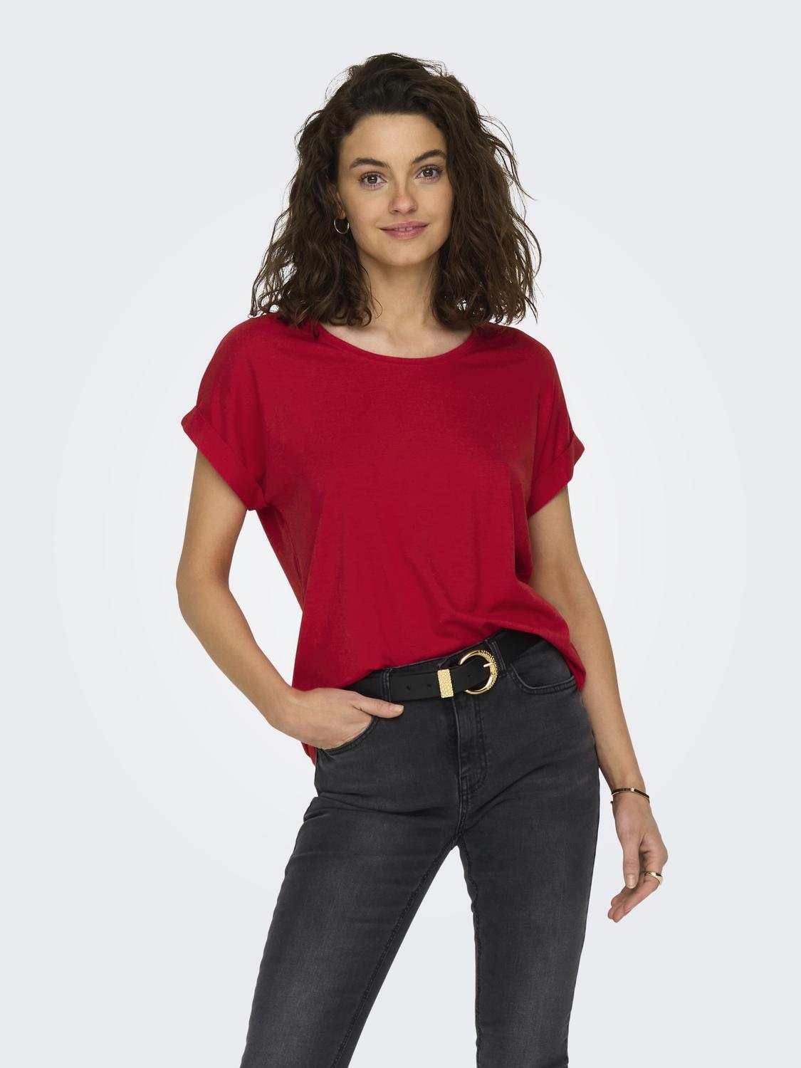 ONLY T-Shirt »ONLMOSTER S/S O-NECK TOP NOOS JRS«, mit Aufschlag am Arm