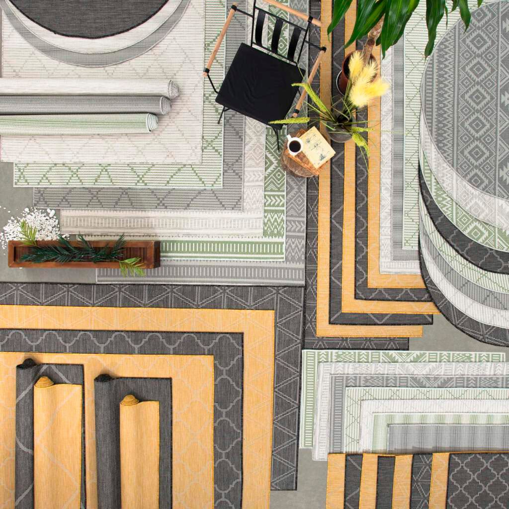 Carpet City Outdoorteppich »PALM3471«, rund, 5 mm Höhe, Wetterfest & UV-beständig, für Balkon, Terrasse, Küche, flach gewebt