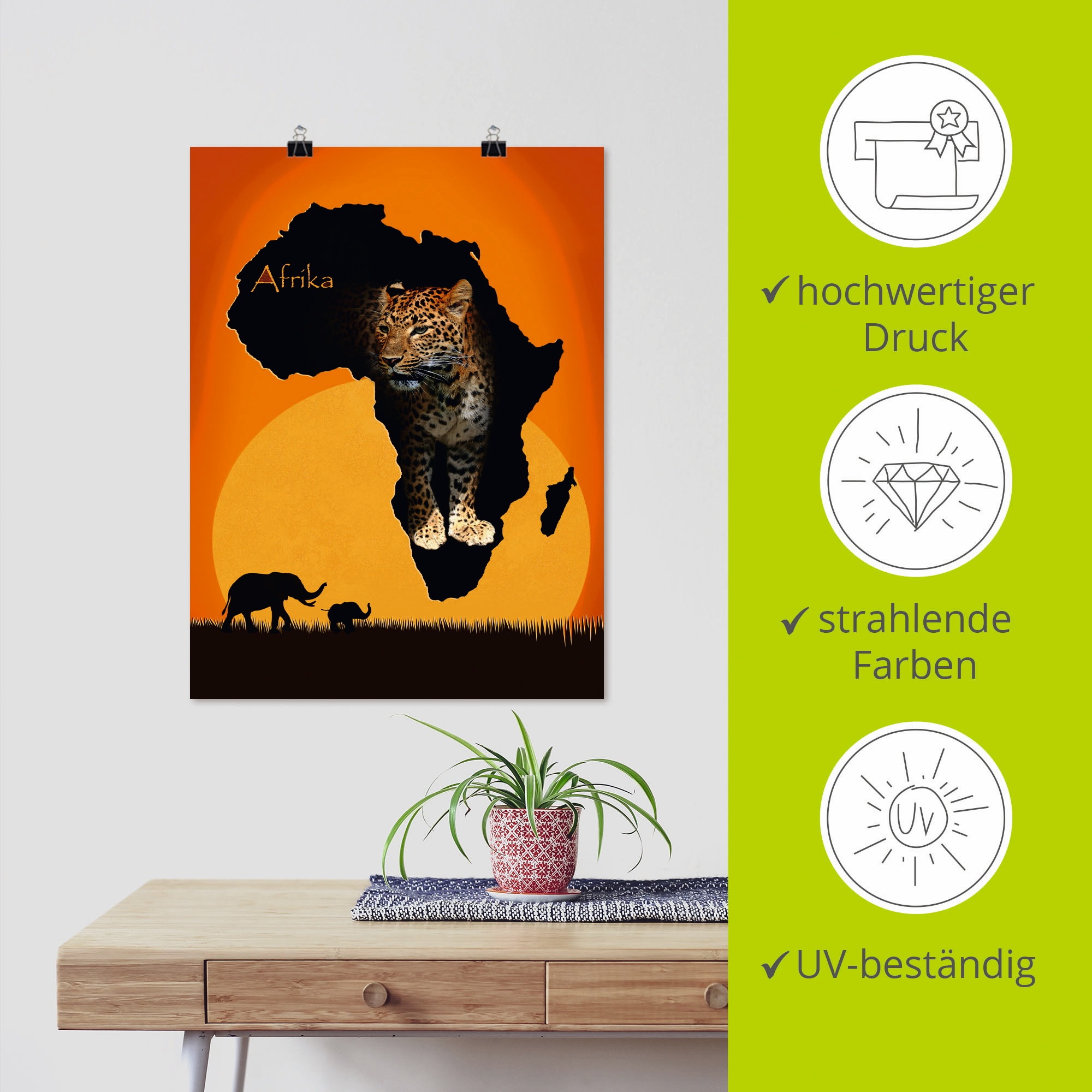 Artland Wandbild »Afrika der schwarze Kontinent«, Wildtiere, (1 St.), als Leinwandbild, Poster, Wandaufkleber in verschied. Größen