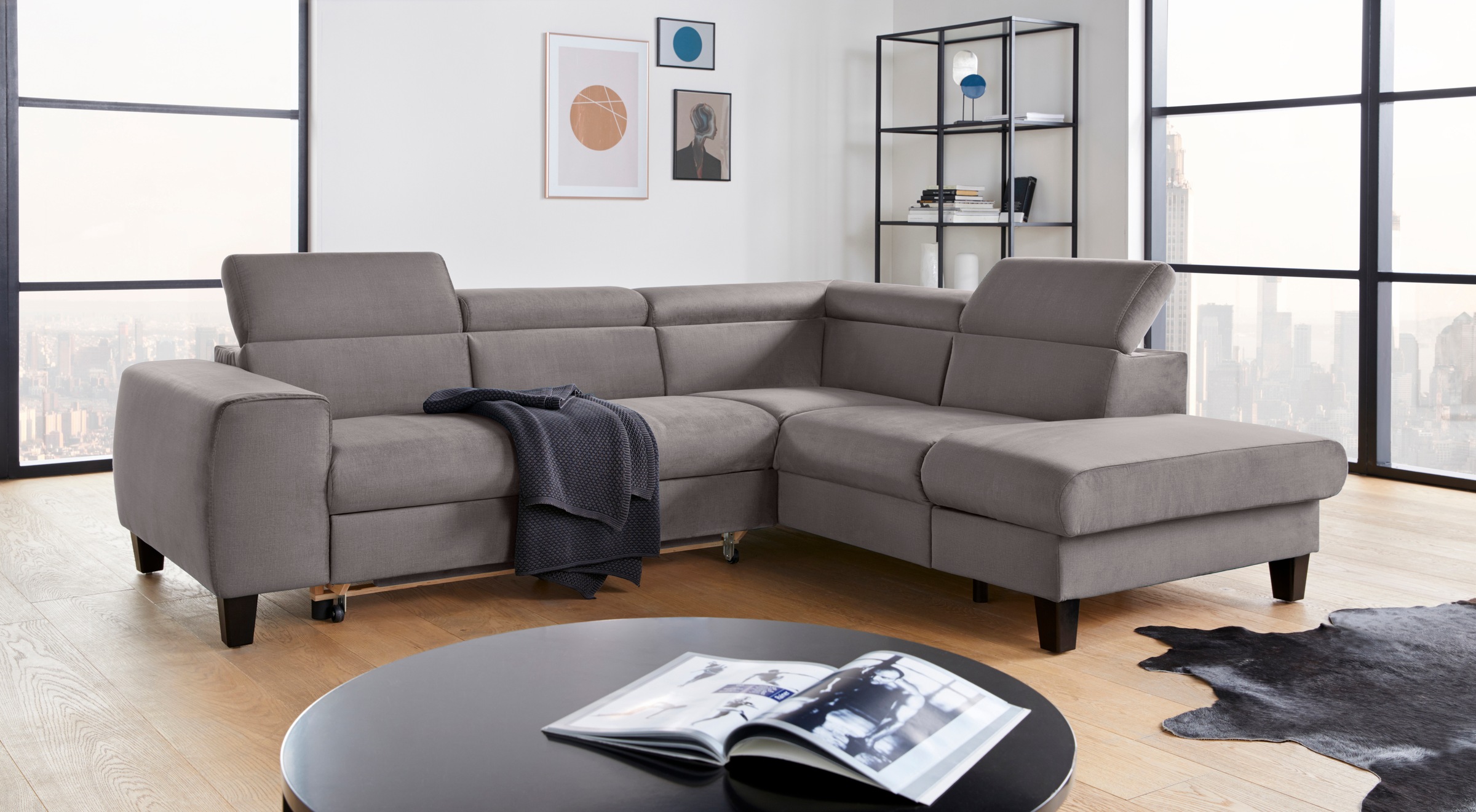 COTTA Ecksofa »Morven L-Form mit Kopfteilverstellung«, wahlweise mit Bettfunktion, Bettkasten & Wireless-Charger