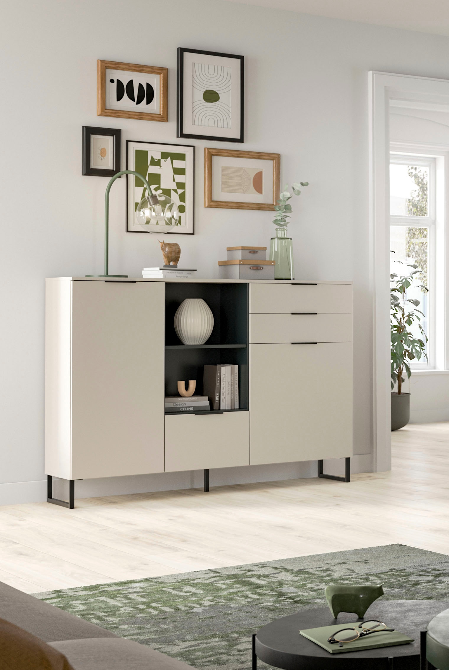INOSIGN Highboard »Adio, Highboard, 150 cm Breite«, (1 St.), Adio, Highboard, Kashmir NB, 2 Türen, 1 Klappe, 2 Schubladen