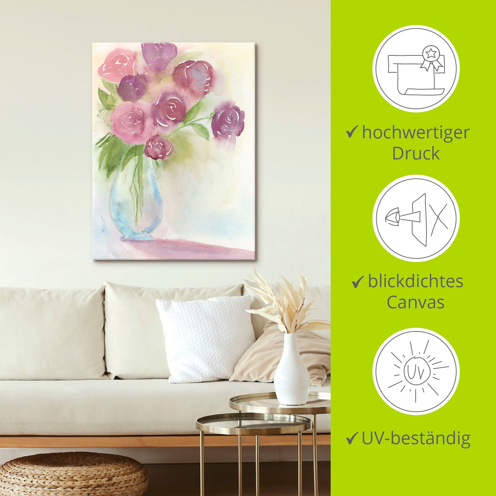 Artland Leinwandbild »Leuchtener Strauß II«, Blumen, (1 St.), auf Keilrahmen gespannt