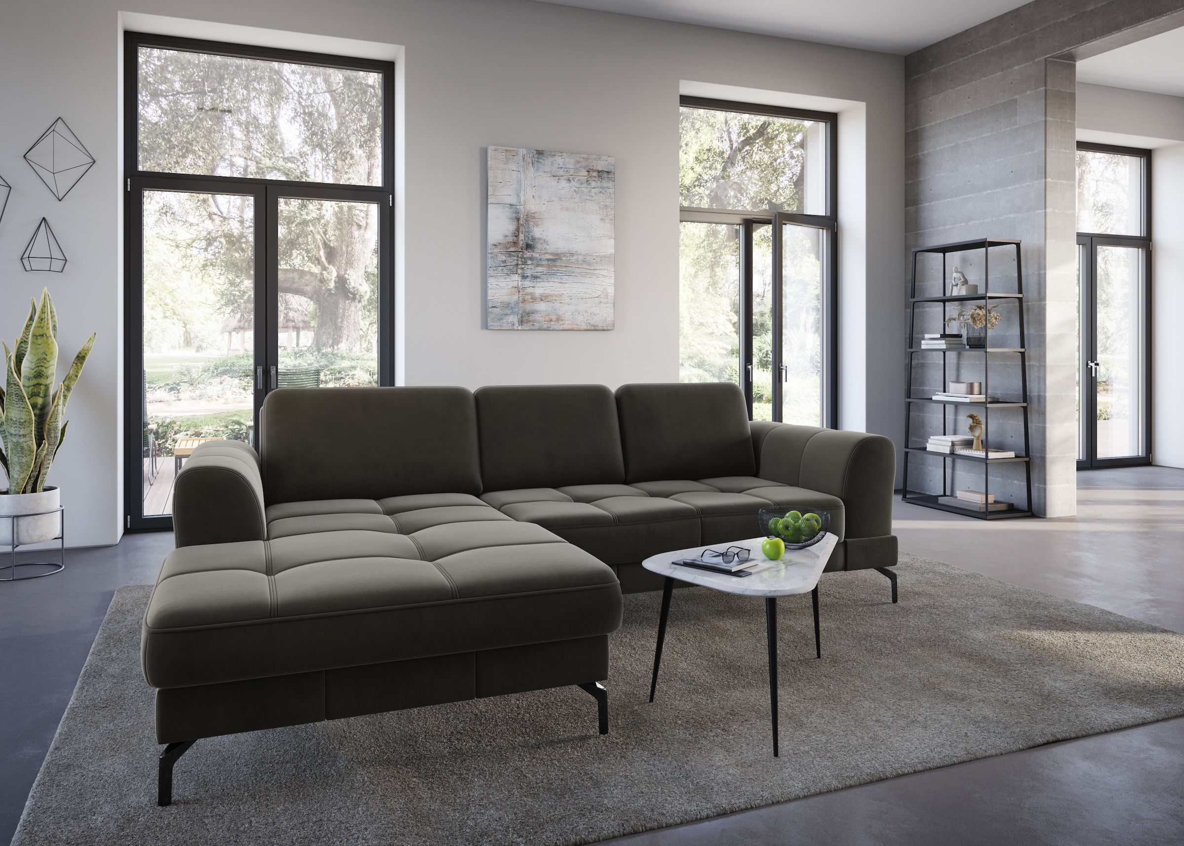 sit&more Ecksofa »Bendigo L-Form«, inklusive Sitztiefenverstellung, Bodenfreiheit 15 cm, 2 Fußfarben