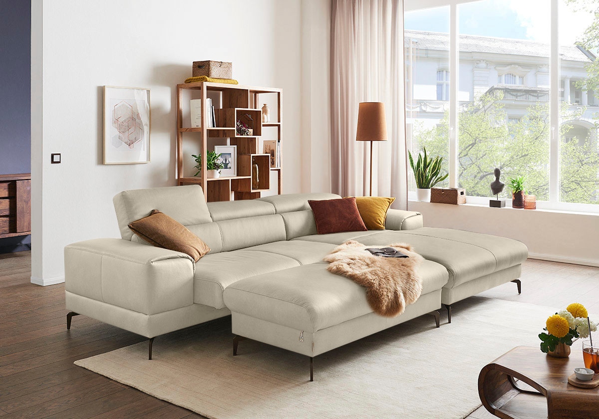 W.SCHILLIG Ecksofa »piedroo, Designsofa mit tollem Sitzkomfort, elegant und bequem, L-Form«, Kopfteilverstellung, wahlweise mit Sitztiefenverstellung, Breite 303cm