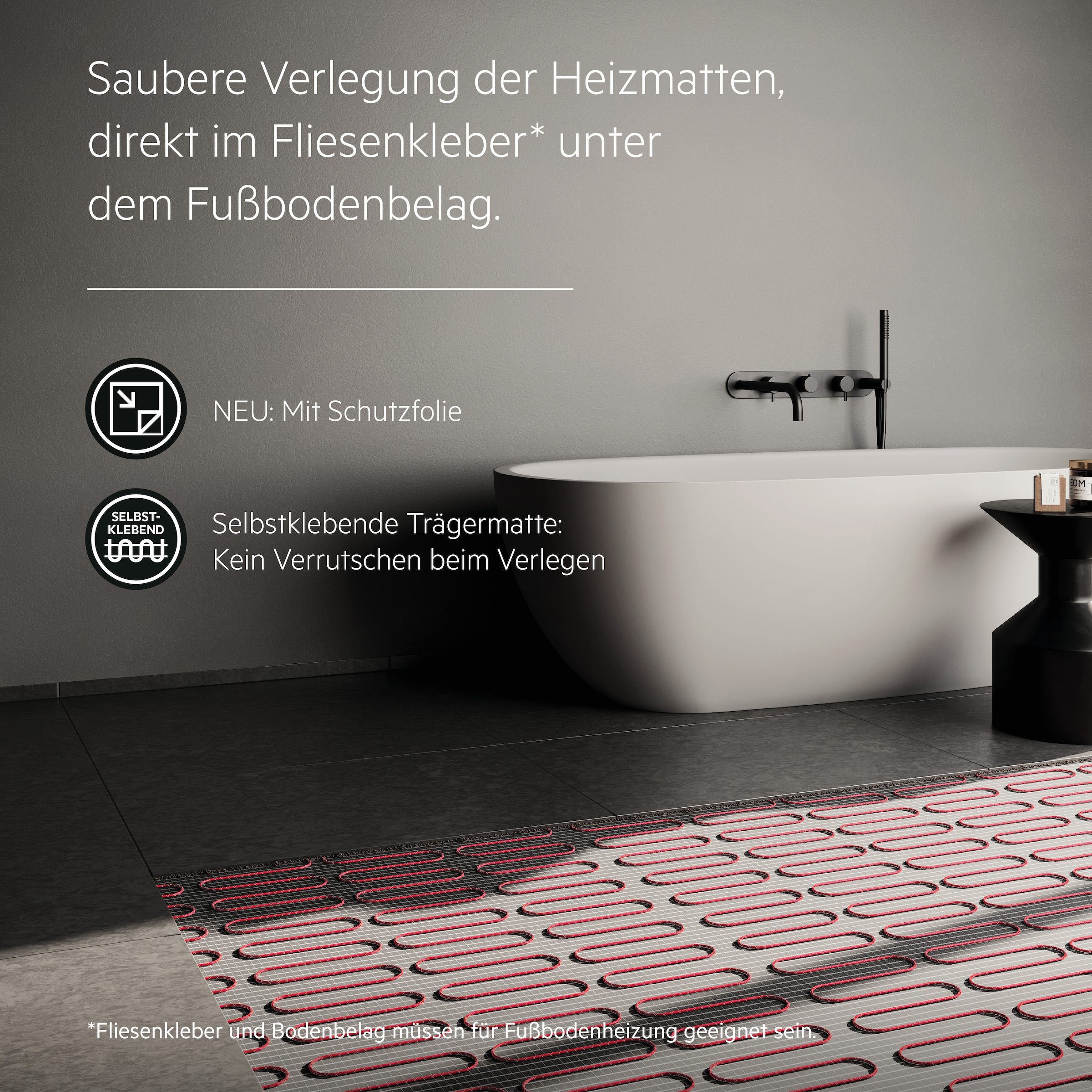 AEG Haustechnik Fußbodenheizung »Wellness Thermo Boden »TBSG 200/0.6««, Heizmatte 0,6 m², 80 x 80 cm für geflieste Duschen mit mittigem Ablauf