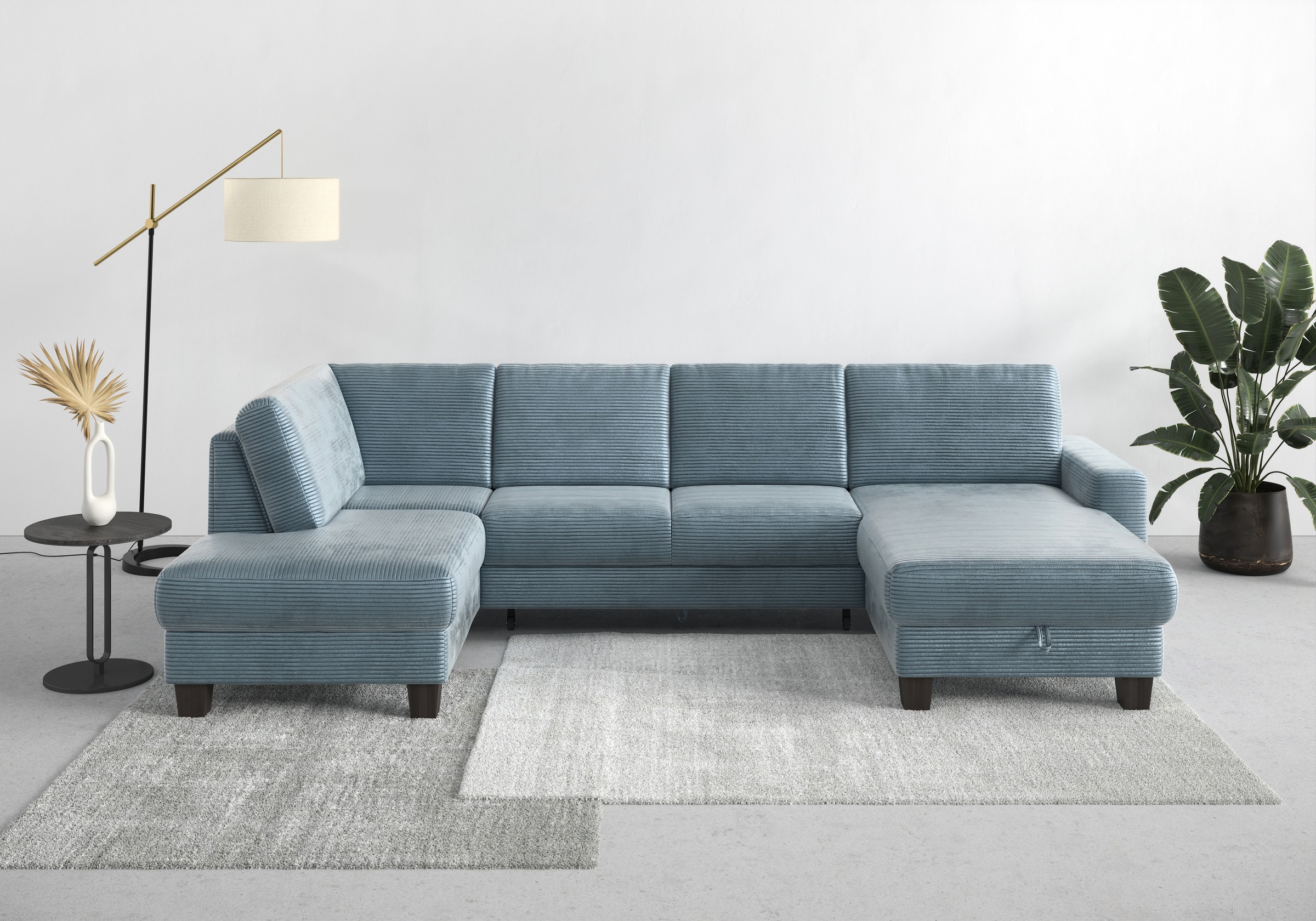 Home affaire Wohnlandschaft »Summer U-Form«, mit oder ohne Bettfunktion und Bettkasten, wengefarbene Holzfüße