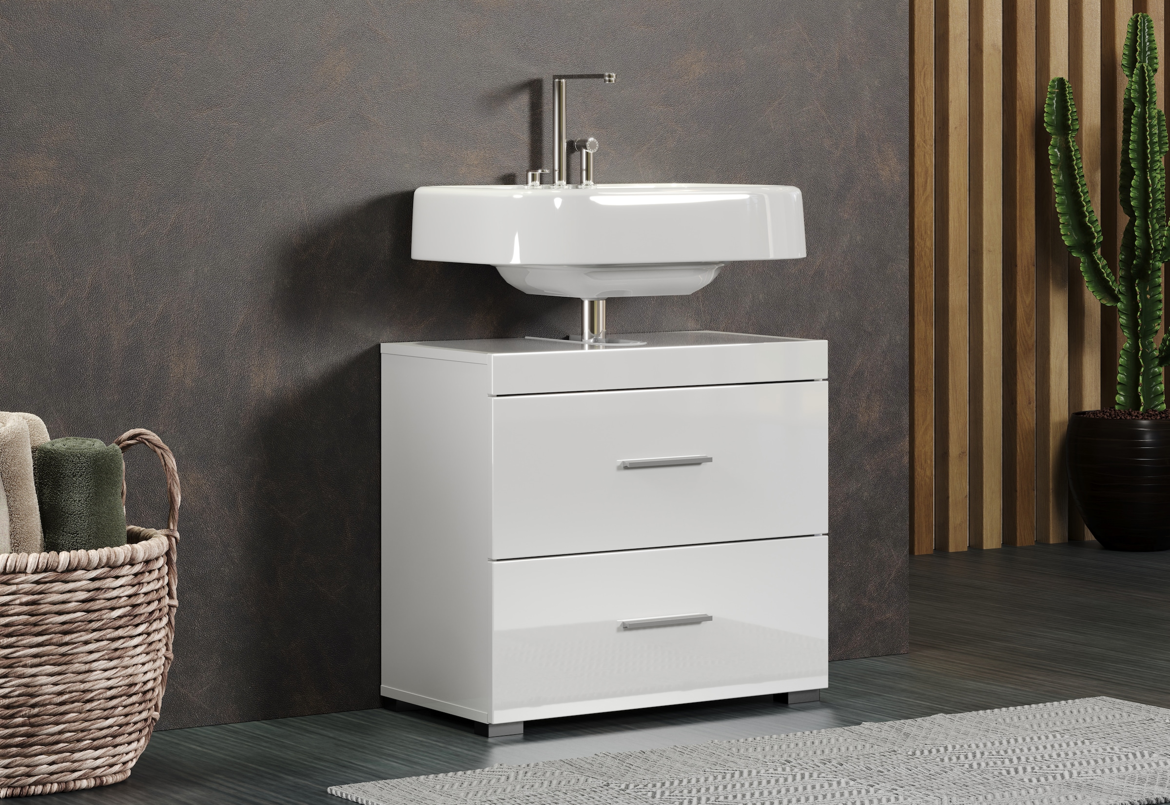 welltime Waschbeckenunterschrank »Avena« 1 Stk. tlg. Waschtisch mit 2 Schubkästen – (B/T/H) 60/34/56 cm