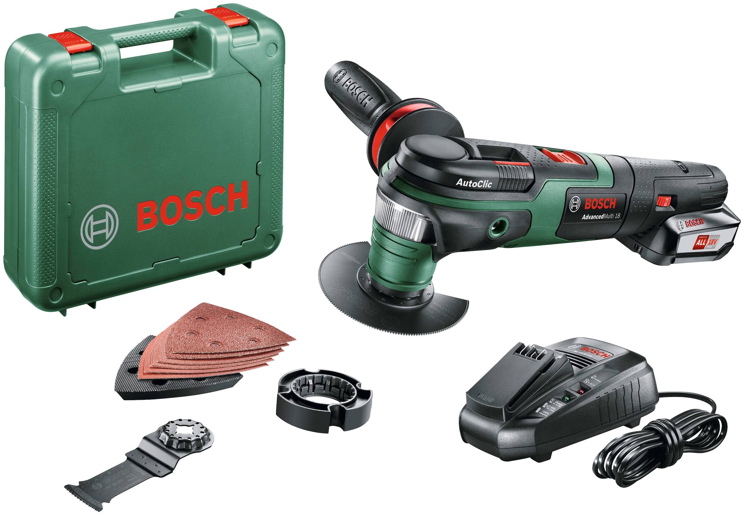 Bosch Home & Garden Akku-Multifunktionswerkzeug »AdvancedMulti 18«, (Set), mit Zubehörset, Akku 18V/2,5 Ah und Ladegerät