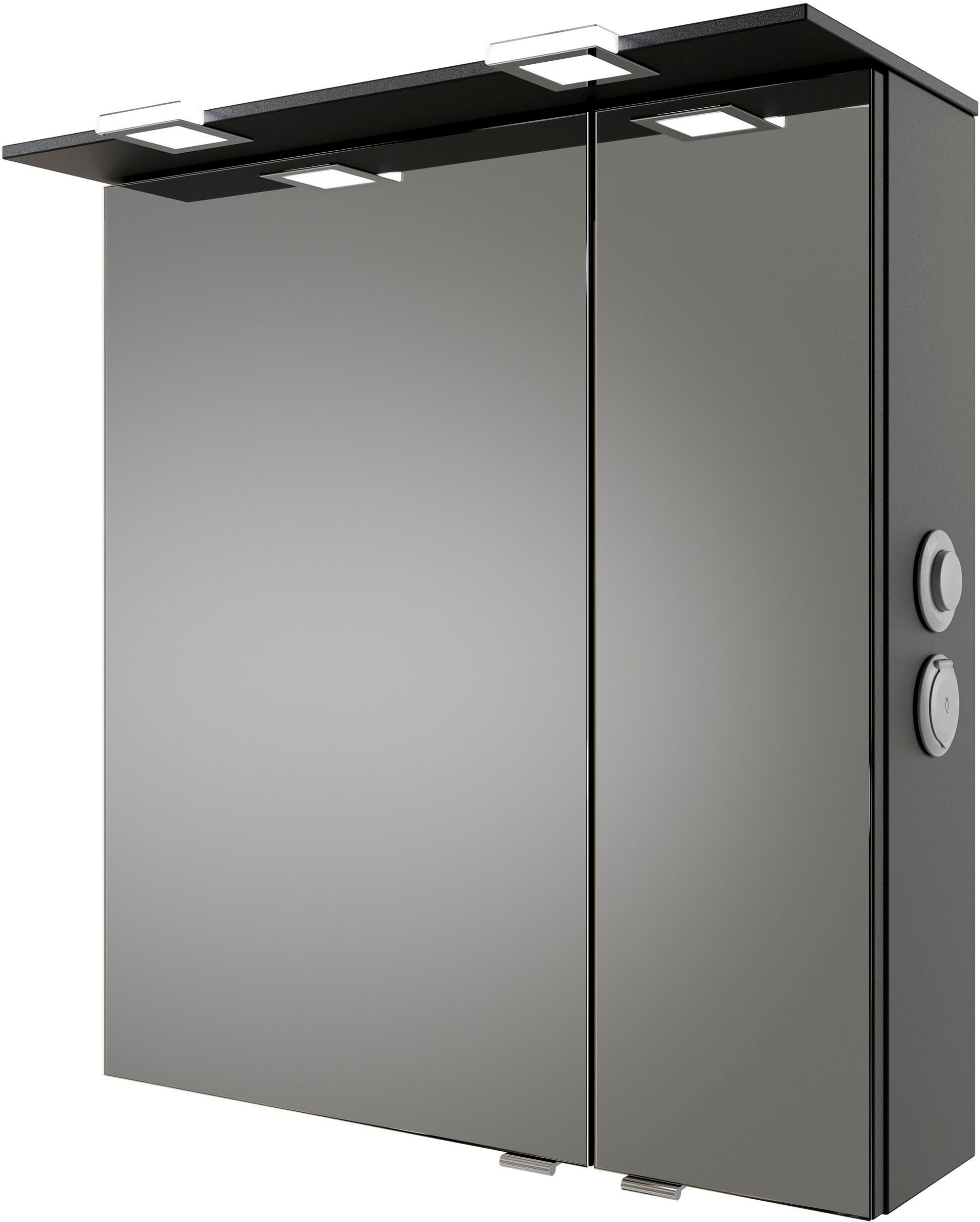 Saphir Badmöbel-Set »Serie 6025 2-teilig Mineralmarmor-Waschtisch mit LED-Spiegelschrank«, (2 St.), Waschplatz 67 cm breit, 2 Schubladen, 2 Spiegel-Türen, inkl Türdämpfer