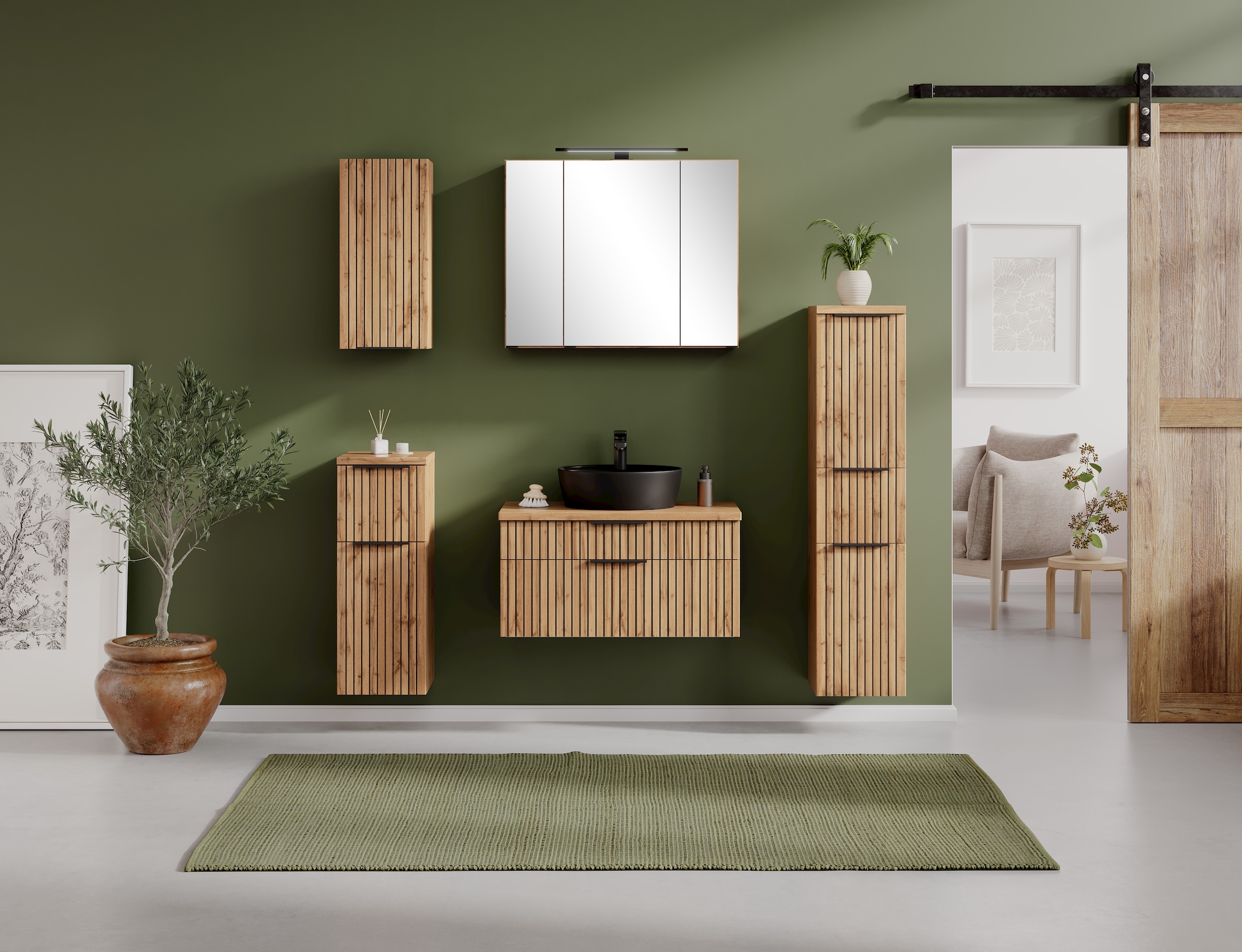 welltime Badmöbel-Set »Welltime, Carlton Waschtisch-Set, 80 oder 120 cm, gestreift«, (2 St.)