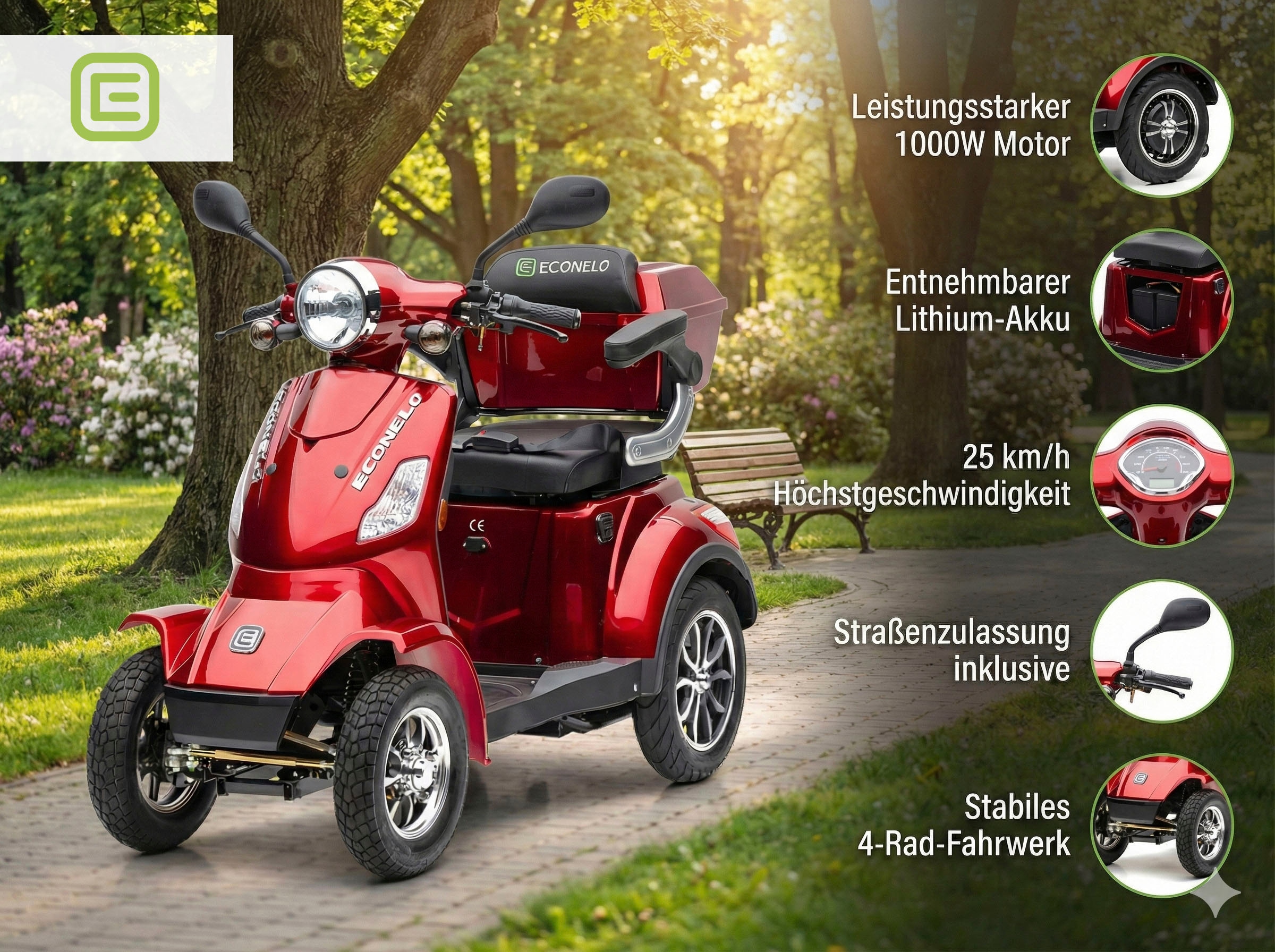 ECONELO Elektromobil »Seniorenmobil P4000, Lithium-Akku, 25 km/h, 1000 Watt« 1.000 W 25 km/h