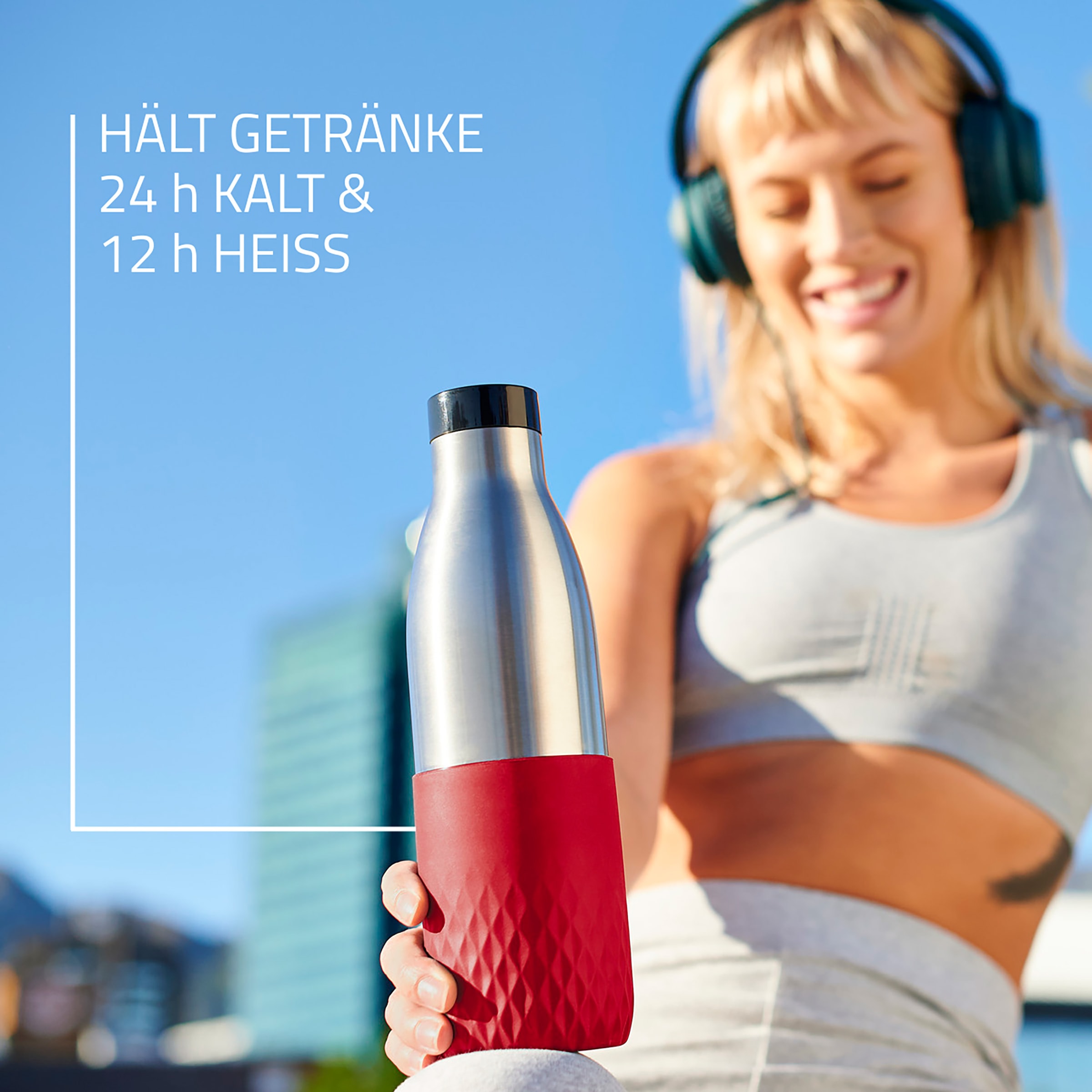 Emsa Isolierflasche »Bludrop Sleeve«, (1 tlg.), 0,7 Liter, Silikonmanschette, 360°-Trinköffnung, 24 h kalt, 12 h warm