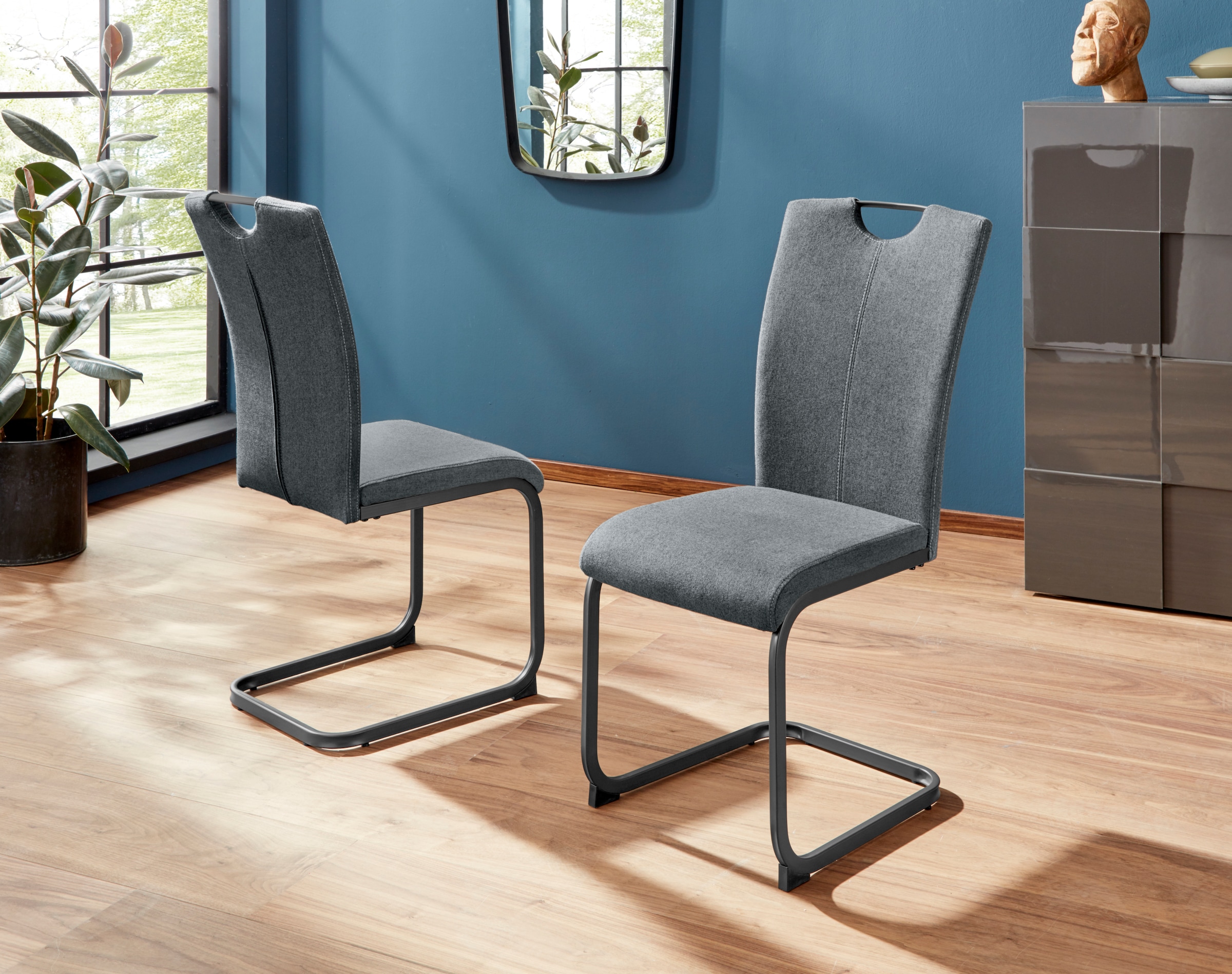 Homexperts Esszimmerstuhl »Viva«, (Set), 2 St., Webstoff, (2 oder 4 Stück), Bezug in Webstoff, Metallgestell in anthrazit