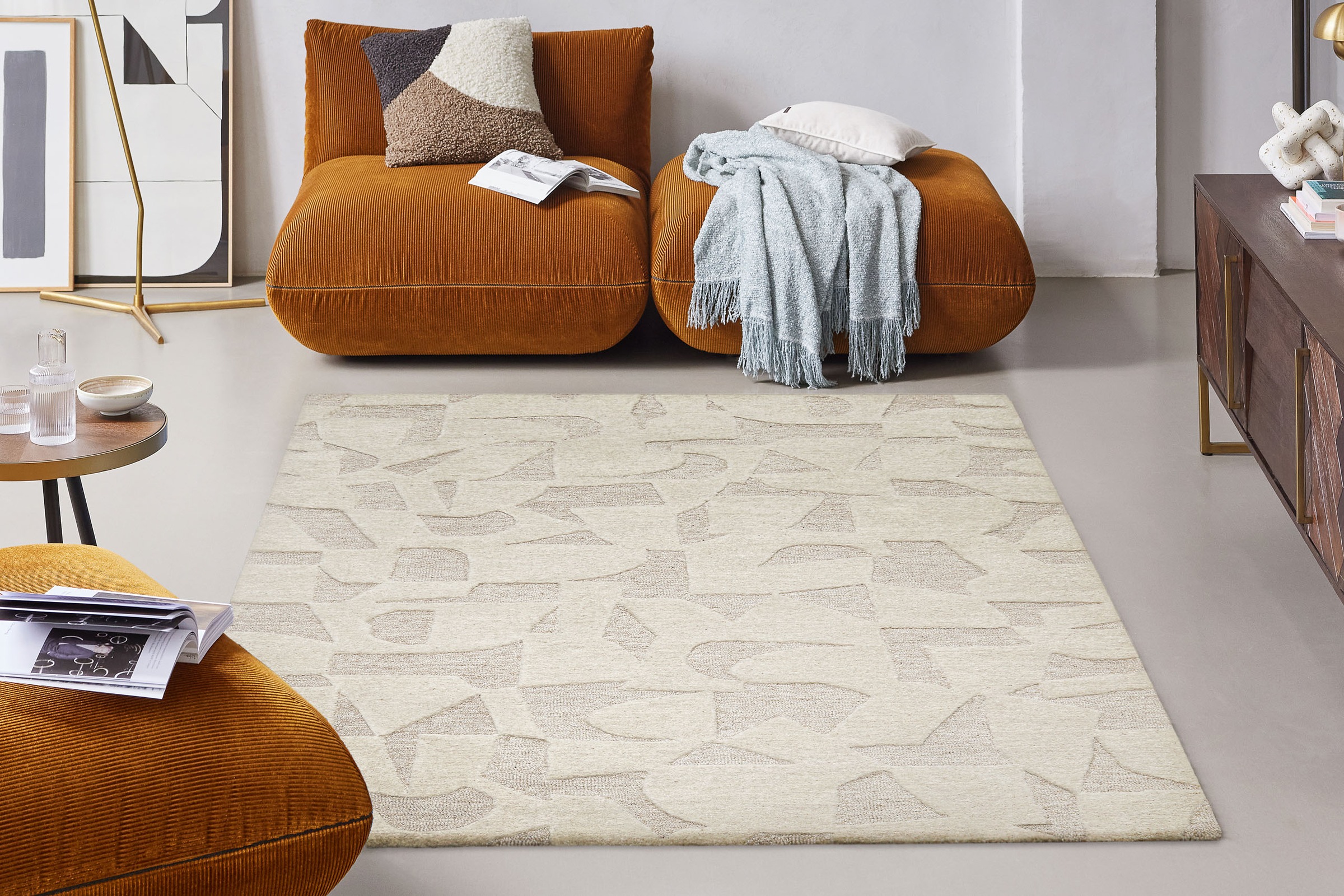 Wecon home Teppich »Ocean State«, rechteckig, 10 mm Höhe, handgefertigt, gemustert, pflegeleicht, Wolle, Wohnzimmer, Esszimmer