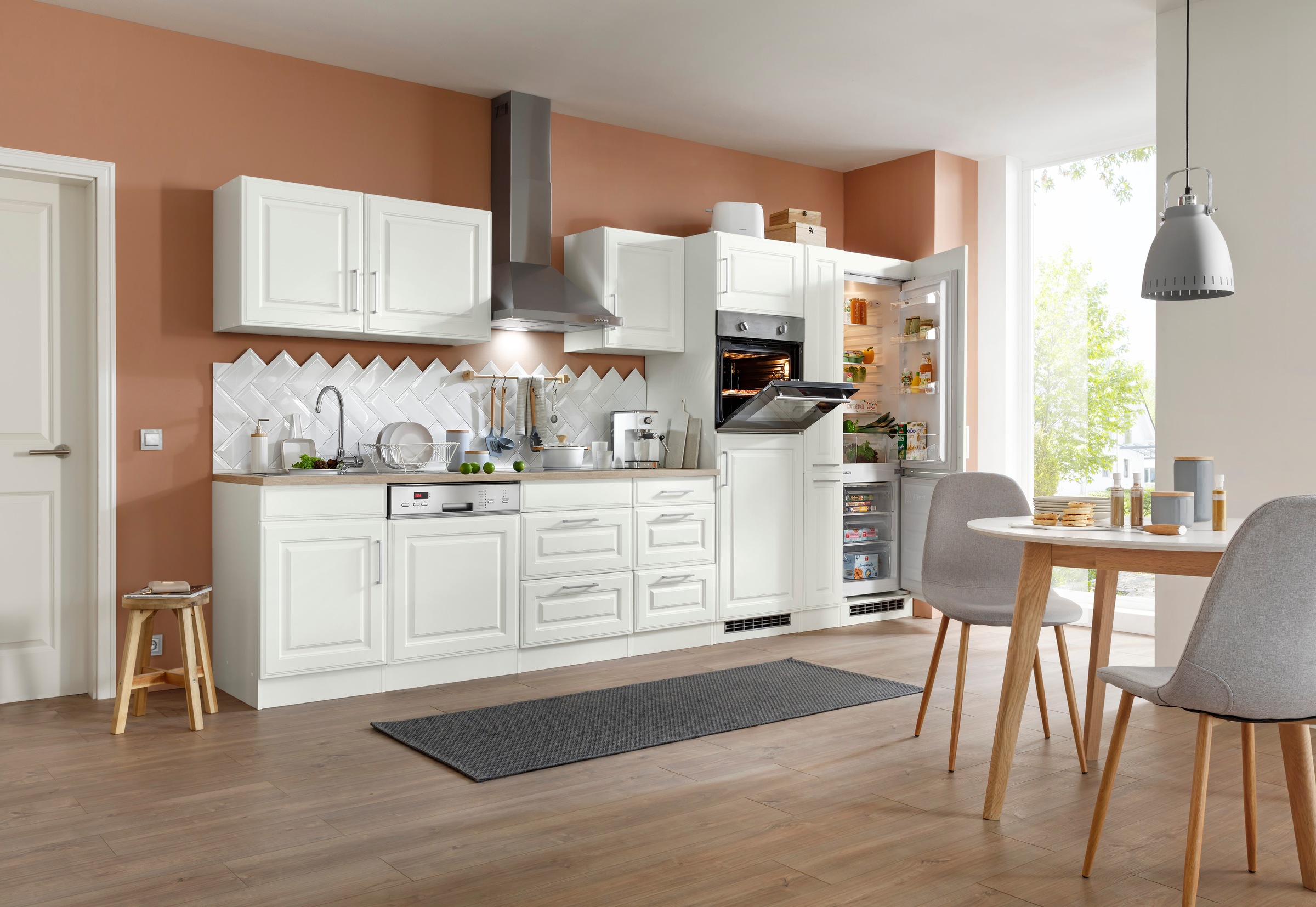 KOCHSTATION Küchenzeile »KS-Stockholm«, Breite 370 cm, mit hochwertigen MDF Fronten im Landhaus-Stil