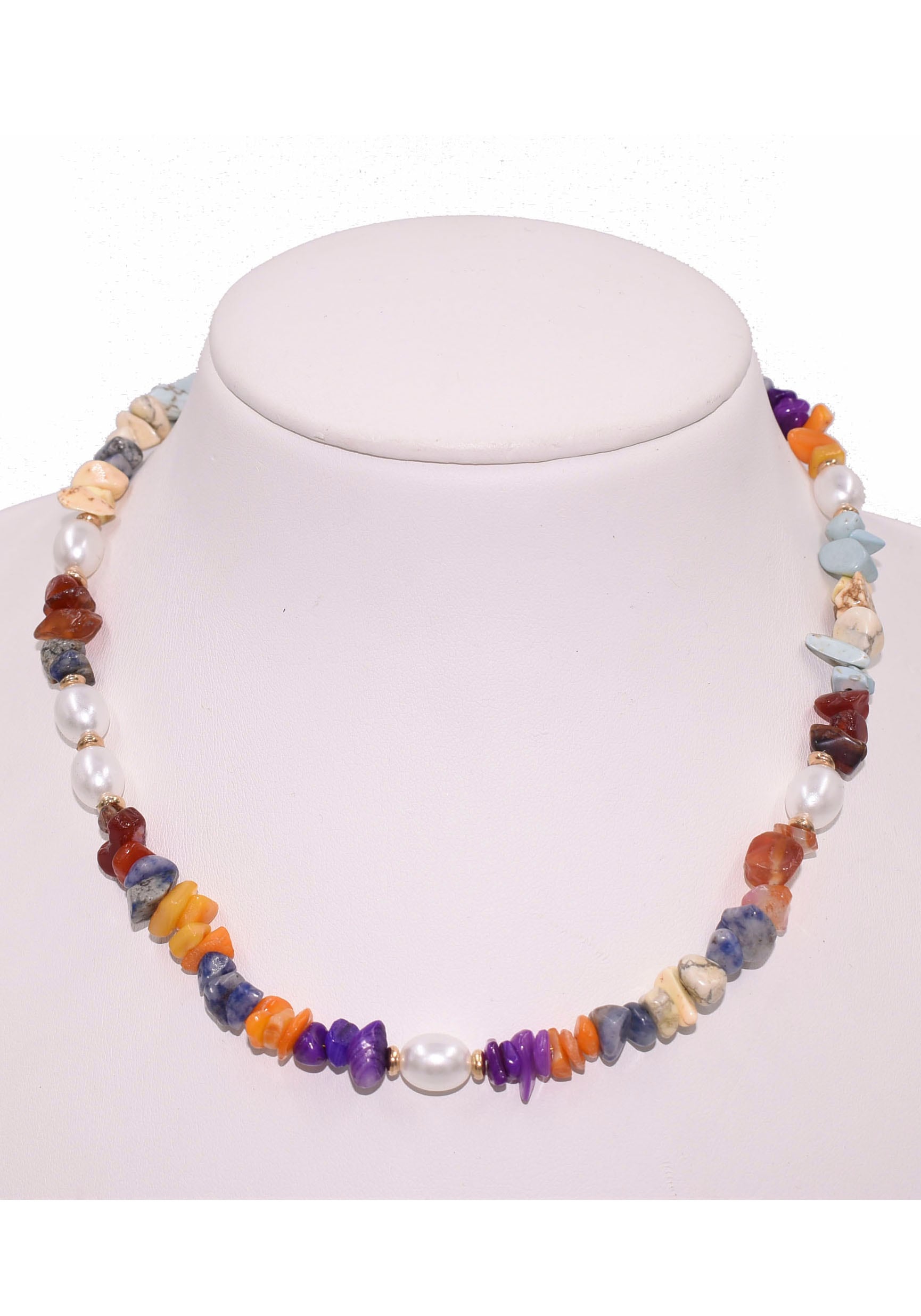 Firetti Collier »Schmuck Geschenk Halsschmuck Halskette Edelstein Farbstein Achat«, mit Achat, Sodalith, Karneol, Quarz - mit Perle (imitiert)